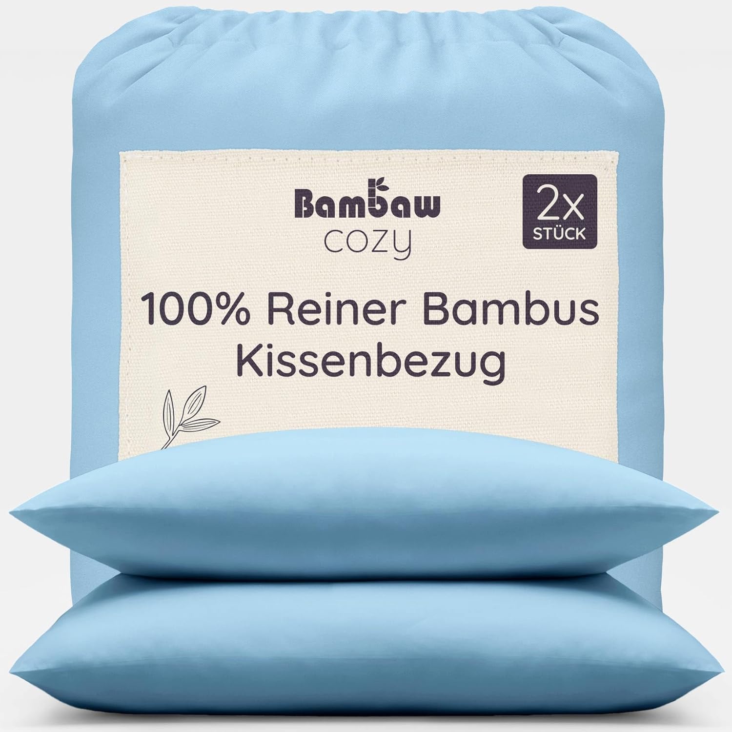 Kissenbezug Hellblau 2er Set | Bambus Kopfkissenbezug | Allergie Kissenbezug | Kühlendes Kopfkissen | Weiche Bettwäsche Kuschelig | Zero Waste |…