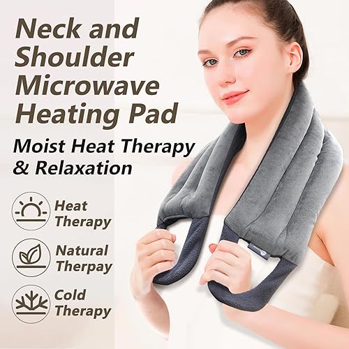 Miniatura 2 de Almohadilla térmica para microondas para cuello y hombros para espalda, 33 x 5 pulgadas, apto para microondas, paquete de calor húmedo, compresa