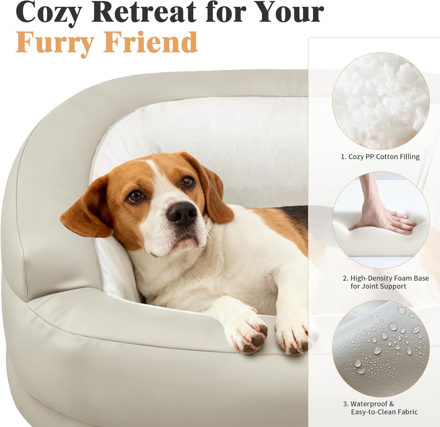 Dog Couch, Dog Sofa Bed for Medium to Large Dogs up to 60Lbs,Dogs Beds with High- Walled Deep Enclosure Design, Pet Couch with Removable Washable Cover & Non-Slip Bottom, Beige