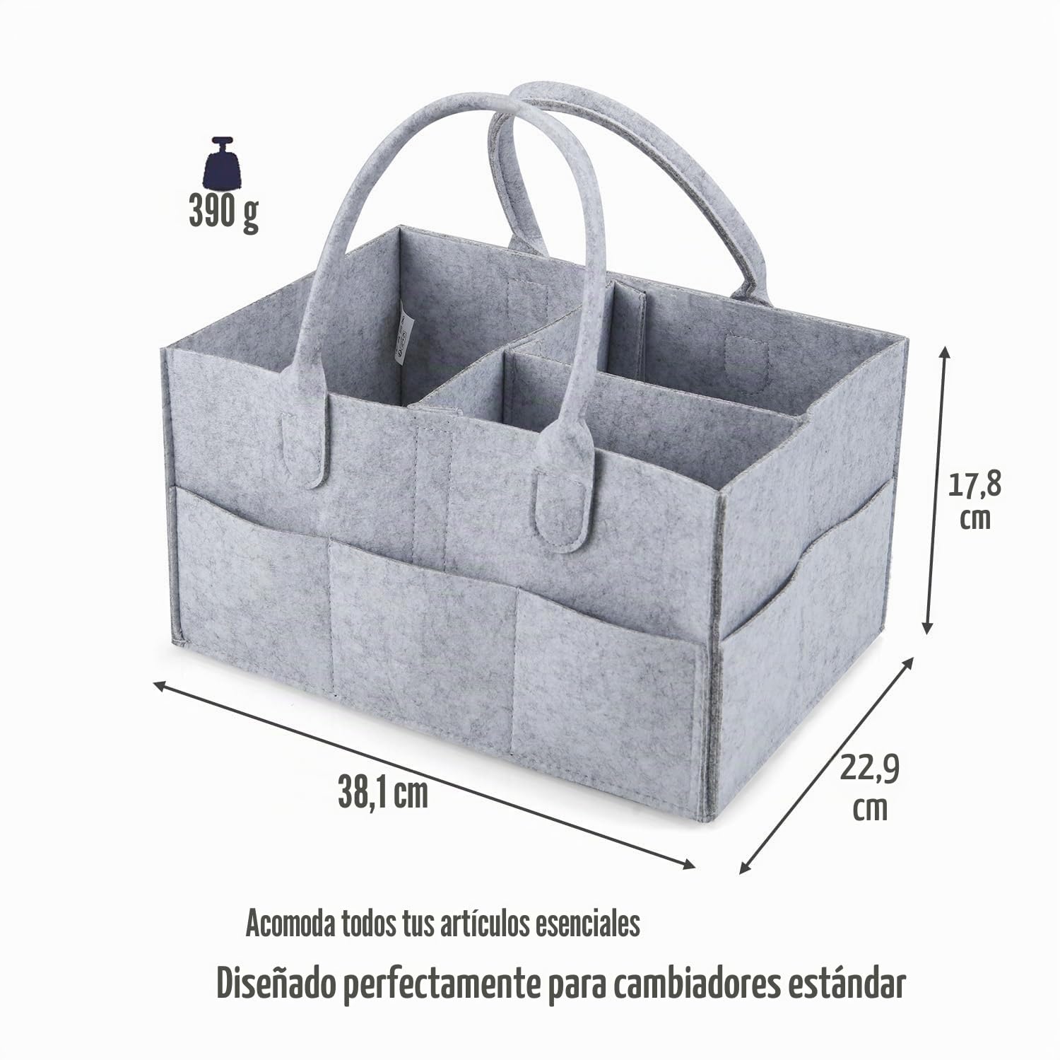 PandaEar Organizador de Pañales para Bebés, Caddy Portátil para Pañales, Cesta de Almacenamiento para Guardería de Toallitas y Artículos de Bebés con Diseño Dividido (Gris)