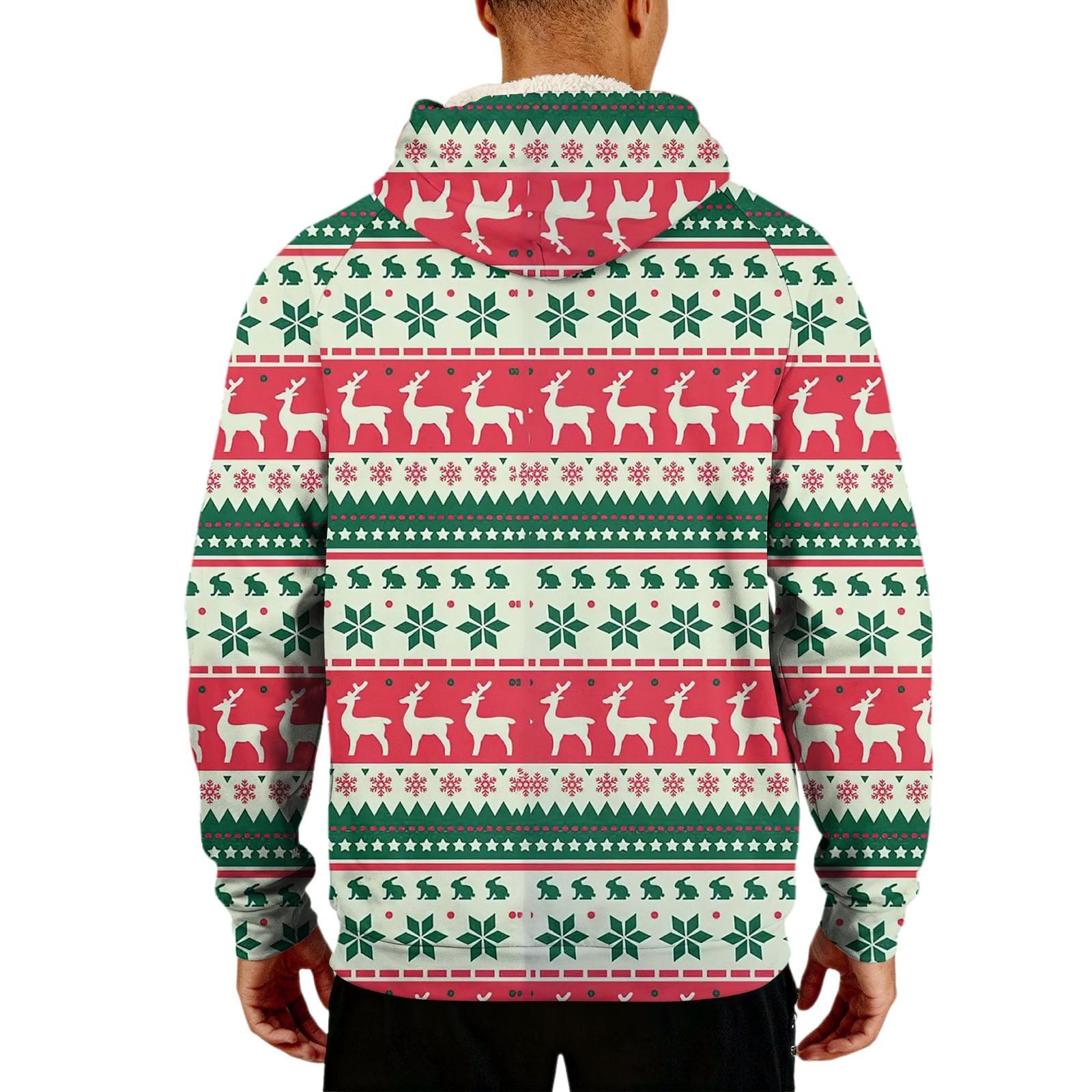 Sudaderas con capucha de Navidad forradas de forro polar para hombre divertido árbol de Navidad reno sudadera tallas grandes vestidos navideños tops de manga larga cálido jersey sherpa novedad traje