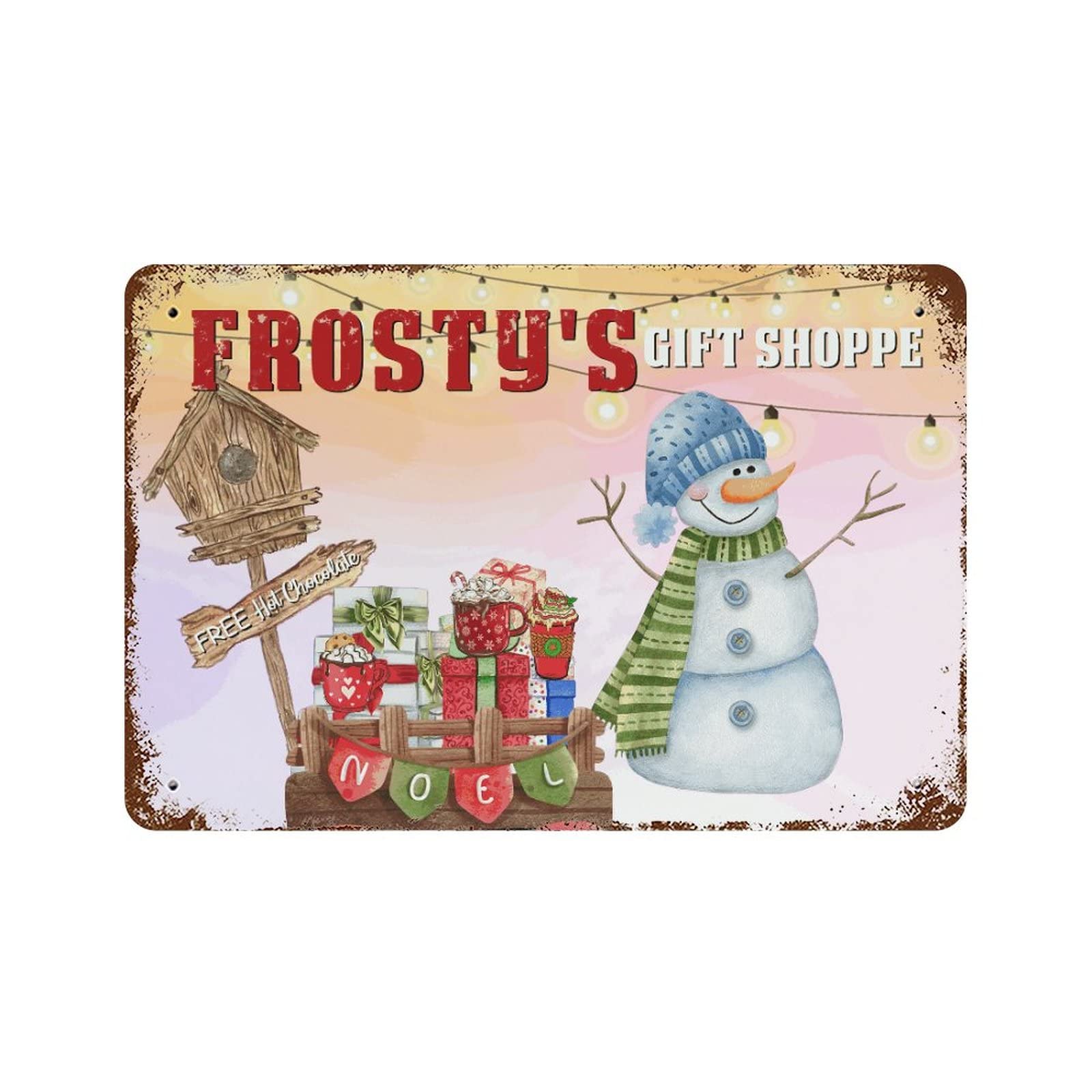 Hot Chocolate Metal Signs Frosty's Gift Shoppe Free Hot Chocolate Plaque Tin Sign Custom Signs Retro Wall Decor for Home Gate Garden Bars Restaurants Cafes Office Store Pubs Club Sign Gift 8"x12"
