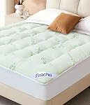 Fracho Ultra Soft Mattress Topper Full Size - Cooling Mattress Topper with Rayon Made from Bamboo Cover - 1000GSM Plush Pillow Top Bed Pad, Naturally Breathable & Supportive for Hot Sleepers, Green