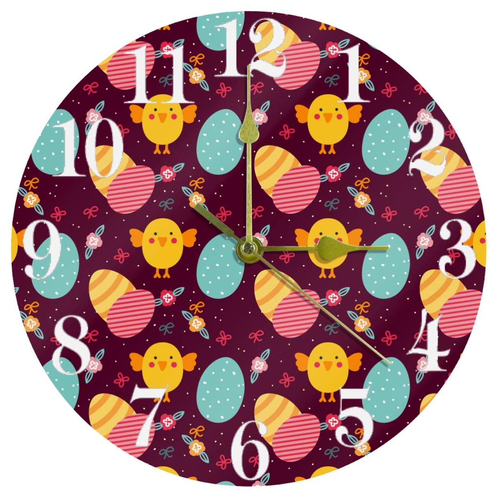 Horloge murale quartz silencieuse colorée 25 cm pendule de cuisine à pile motif poussin