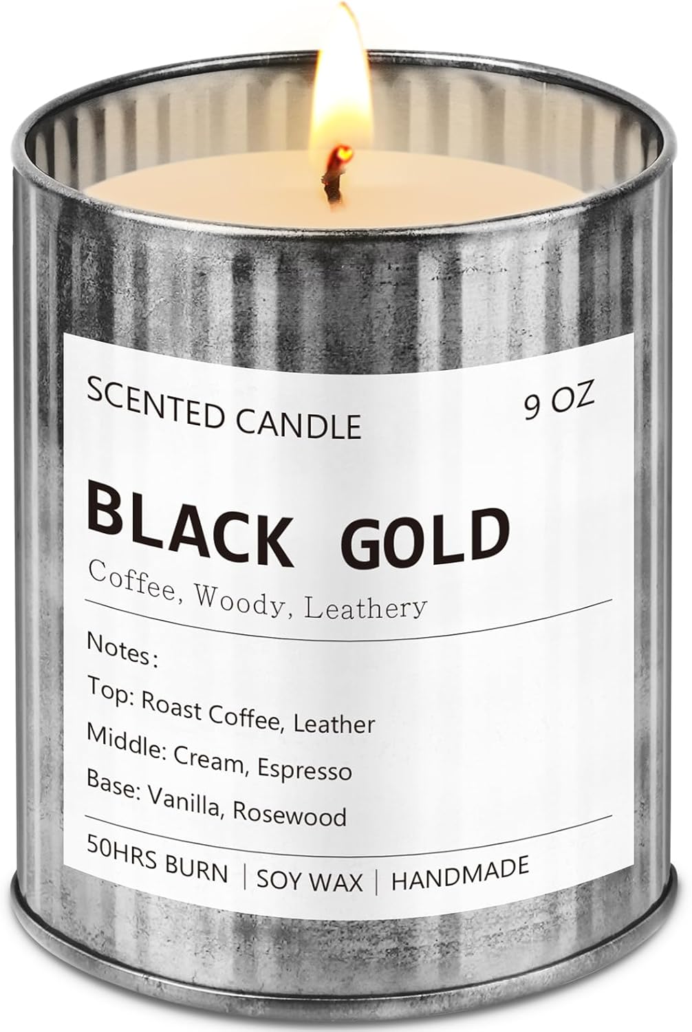 Scented Candle for Men - Man Cave Gifts Coffee Leather Woody Scent | 50Hr Burn Soy Wax Candle in Metal Tin (9oz) - Masculine Home Decor, Birthday Gift for Him - Image 7