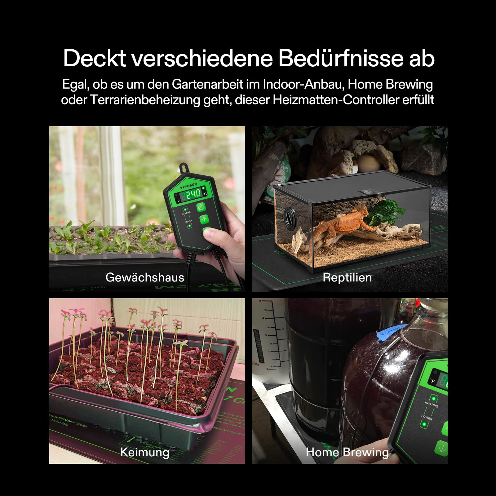 VIVOSUN Digitaler Heizmatten-Thermostat-Controller, 5-42°C, 1000W für Reptilien, Setzlinge, Keimung, Inkubation und Fermentation