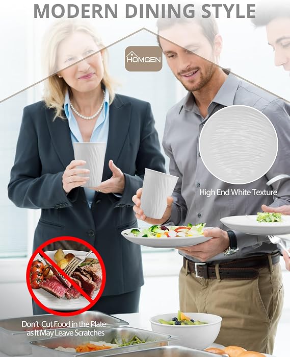 HOMGEN 12PCS Camping Plastic Plates and Bowls Set Microwave&Dishwasher Safe