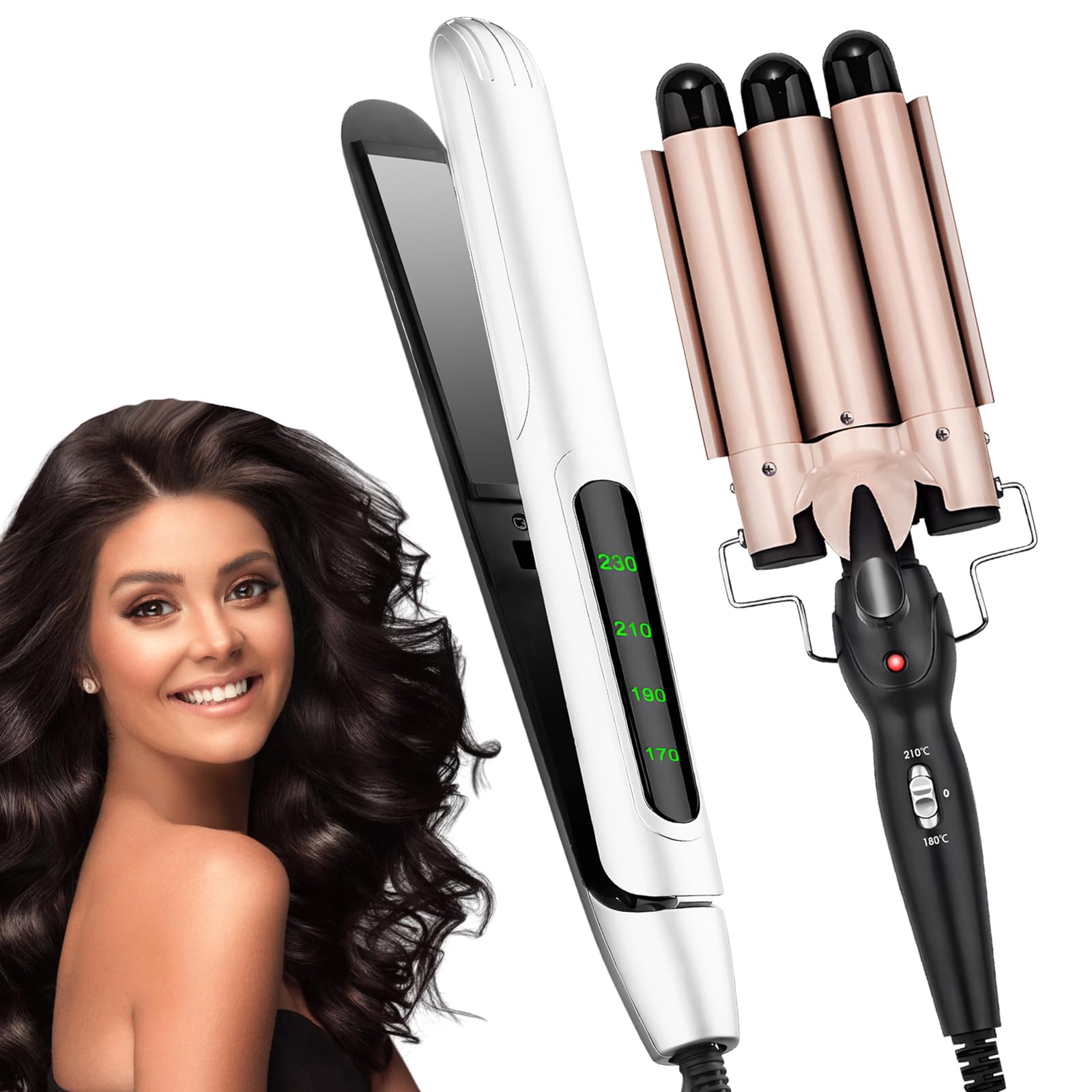 FACAIO Pinzas Rizadoras+ Planchas para el Pelo, Rizador de Pelo 3 Tubos Rizador Grande, 25mm Rizador de Pelo Ondas de Playa, Plancha de Pelo profesional para un Cabello Pulido, Suave y Brillante