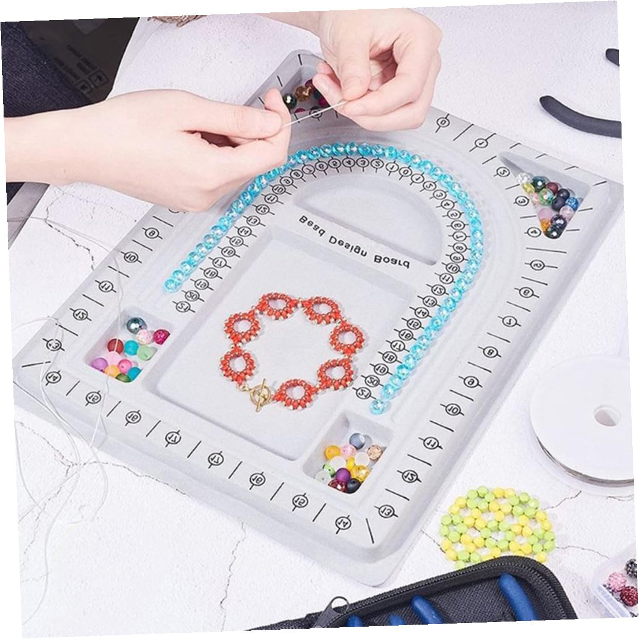 Tablero De Diseño De Cuentas Y Bandeja Organizadora Antideslizante Para Hacer Joyería Diy Collares Pulseras Accesorios De Bricolaje 12.59X9.44X0.59In
