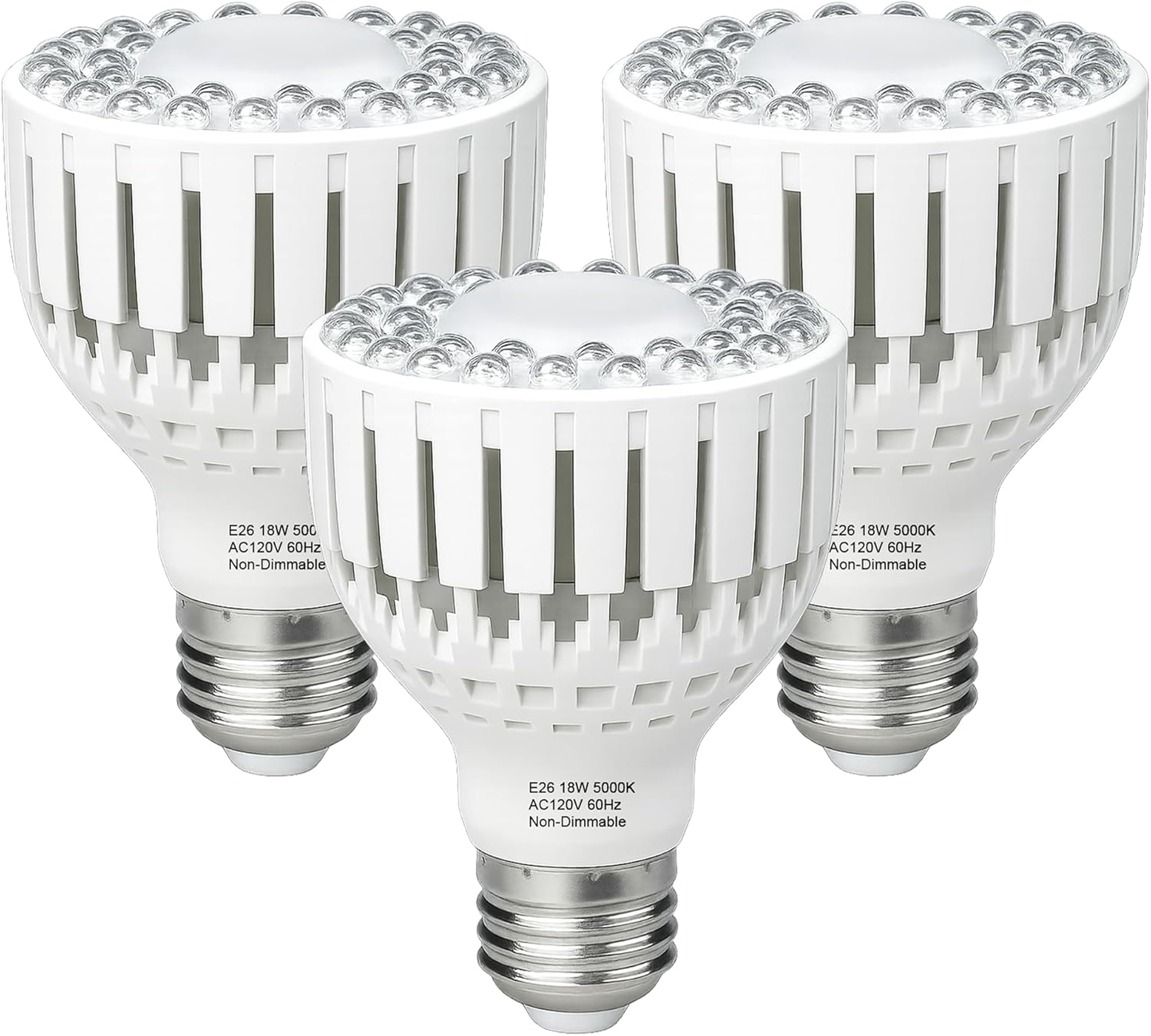 Juhefa LED Grow Light Bulb E26, 5000K Full Spectrum Plant Light Bulb for Indoor Plants, 18W (Equivalent to 150W), High Output for Faster Growth, 3 Pack