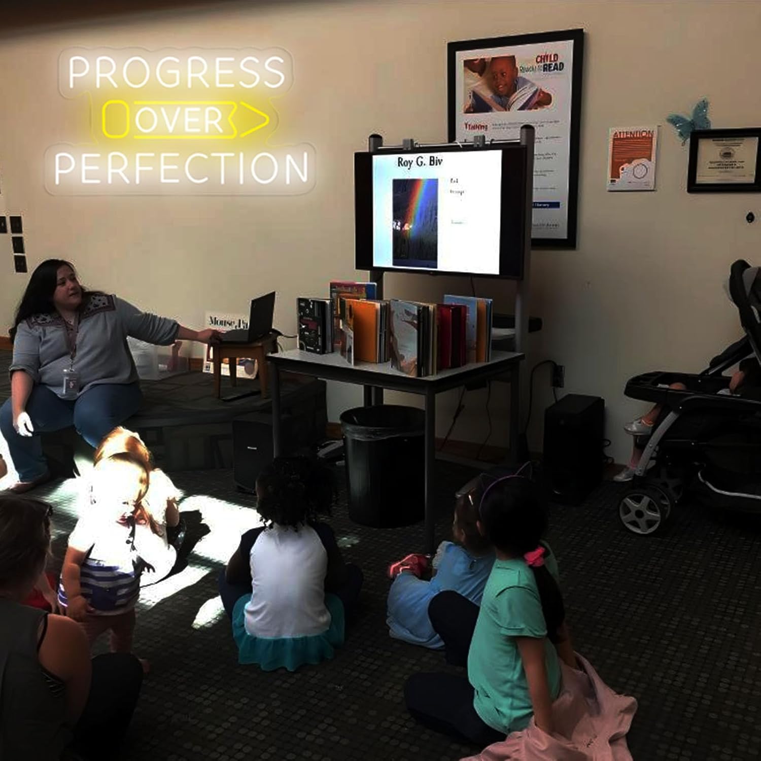 Progress Over Perfection Neon Sign for Wall Decor Dimmable Neon LIght for Classroom Office Gym Led Wall Art Neon Light for Yoga Bedroom Kids Motivational Neon Sign Christmas Gift (16.5in*9in) - Image 4