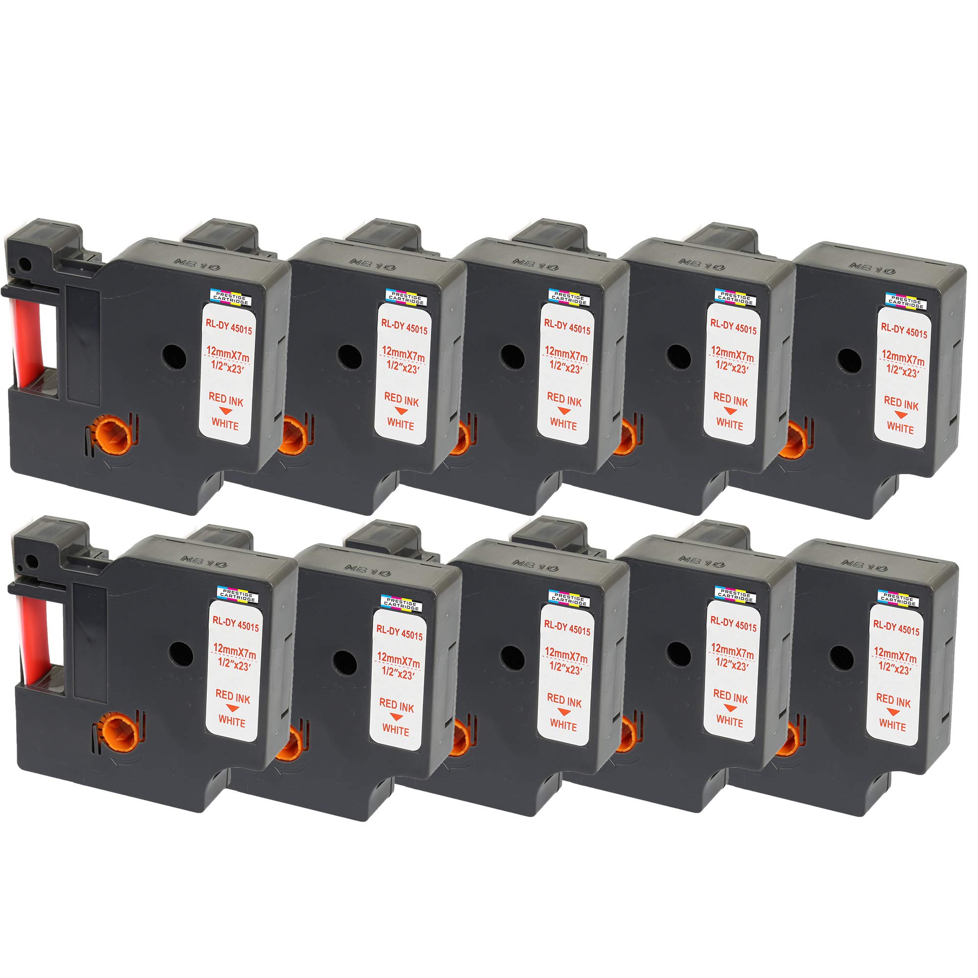 10 Compatible avec Rubans d'étiquettes 45015 S0720550 rouge sur blanc 12mm x 7m pour LabelManager LM 160 210D 220P 260P 280 360D 420P 450D 500TS PnP MobileLabeler LabelPoint LabelWriter LW 450 Duo