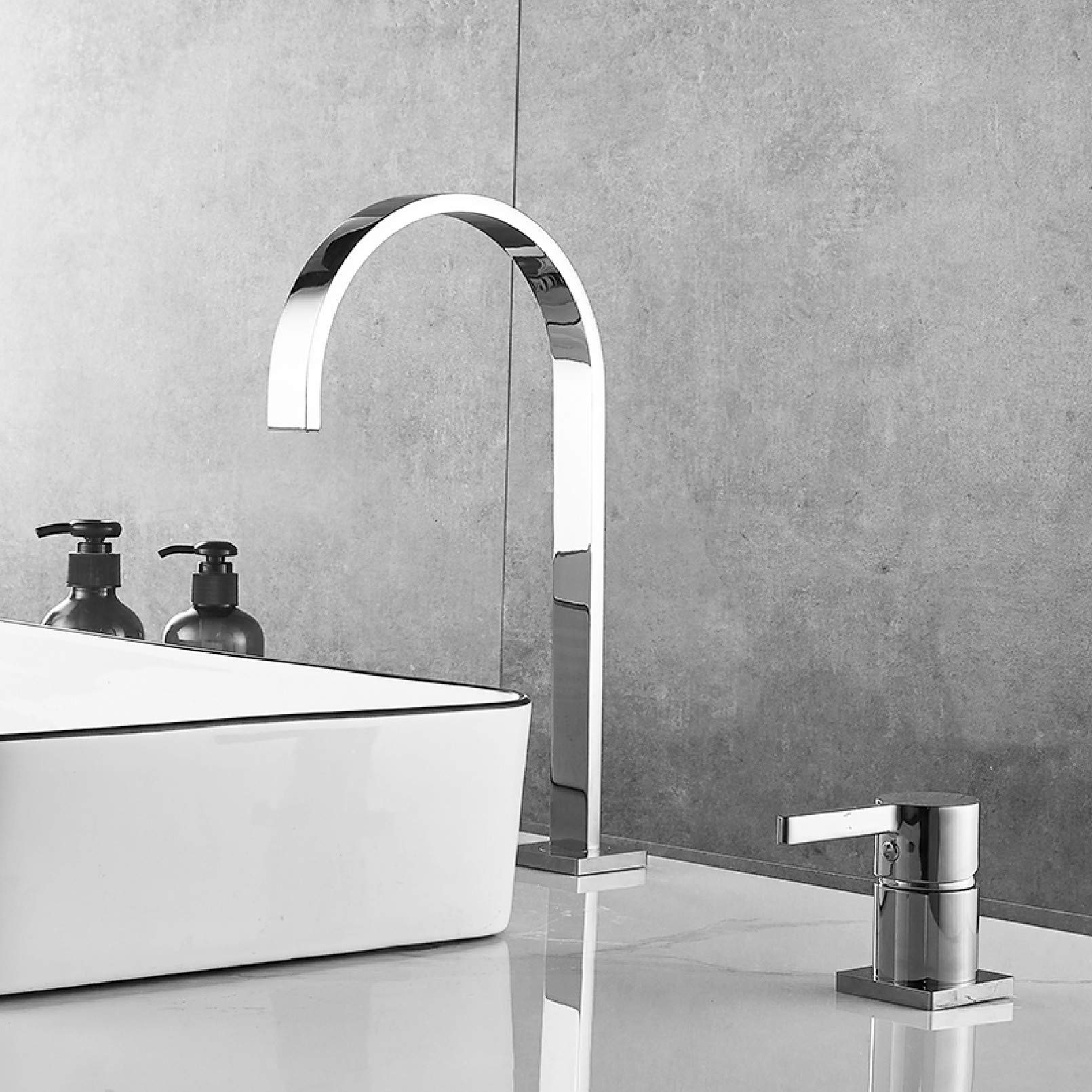Robinet de salle de bain à deux trous or ou chrome avec mitigeur de lavabo rotatif