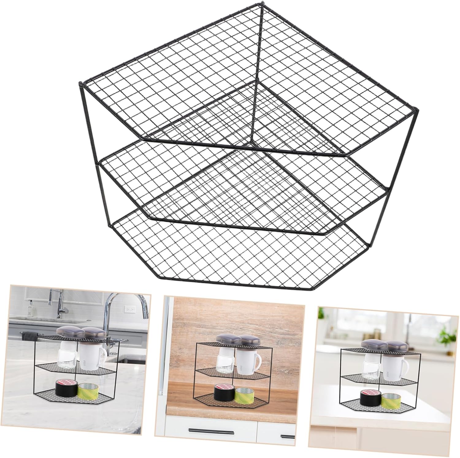 Amosfun Multi Functional Corner Countertop Organizer Bathroom Kitchen Shelf for Efficient Space Utilization Tidy Storage Display Freestanding Design