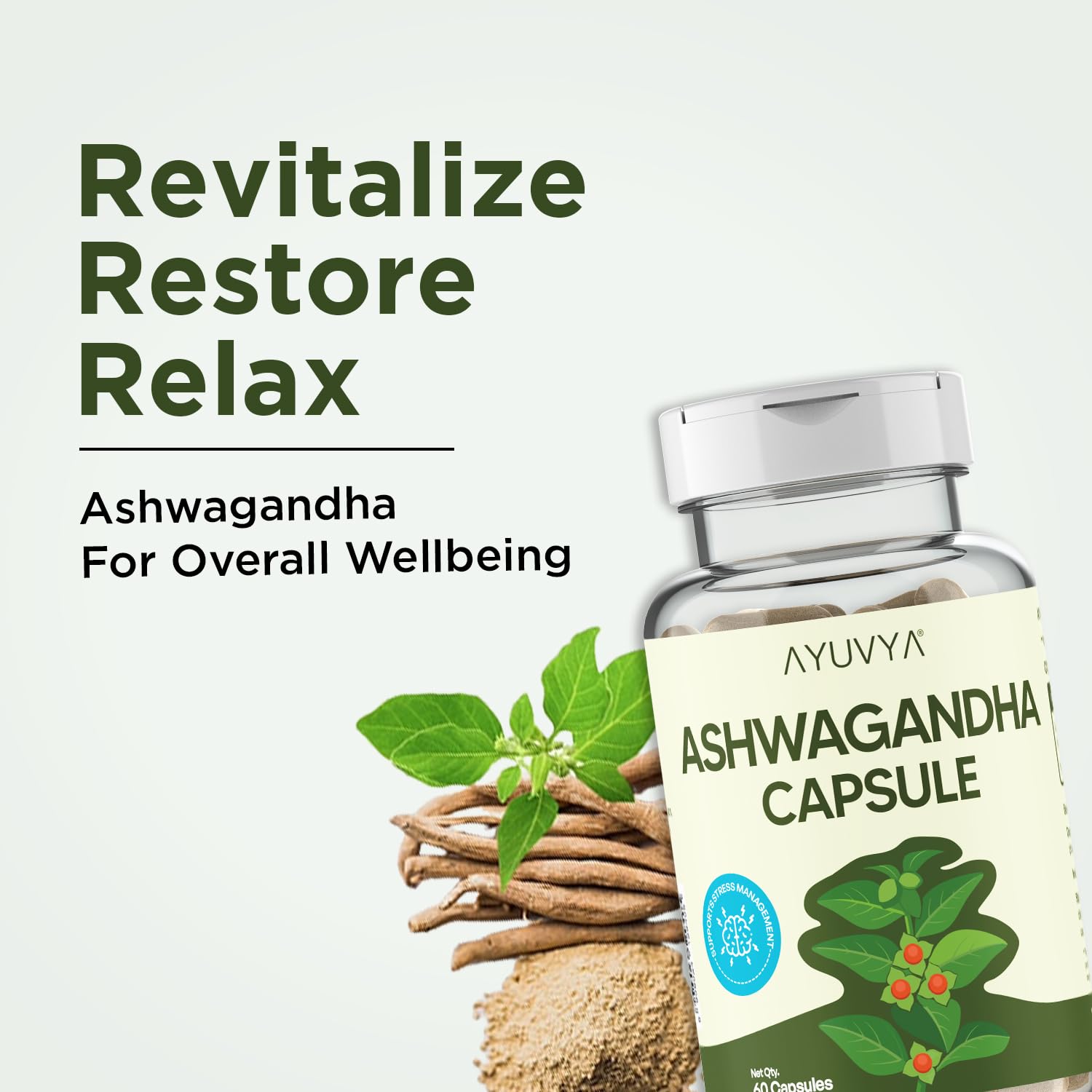 Ayuvya Ashwagandha Capsules - 500mg Pure Root Extract - Stress Relief, Energy Booster, Immunity Support & Muscle Strength, 120 Capsules, Pack of 2 | As Seen on Shark Tank 1