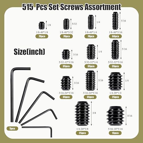 Miniatura 3 de 1317 piezas de 26 tamaños métricos + SAE Juego surtido de tornillos de cabeza hexagonal, juego surtido de tornillos métricos chapados en zinc negro