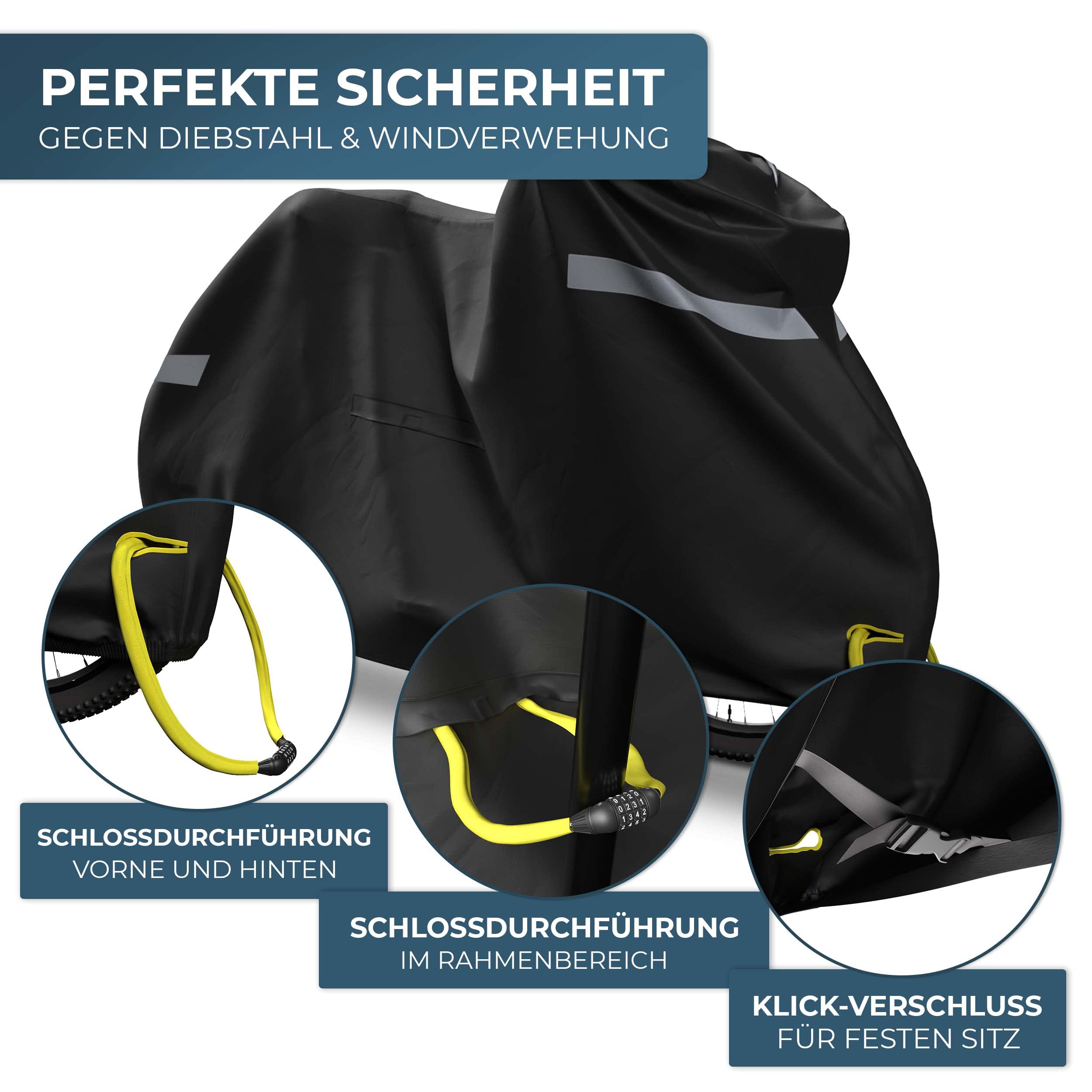 Xcelenze - Fahrradabdeckung 100% wasserdicht (XL – Erwachsenen Rad) | wasserdicht mit Reflektoren - Reissfest & UV-Schutz Fahrradgarage Fahrradschutzhülle Fahrradträger Fahrradplane