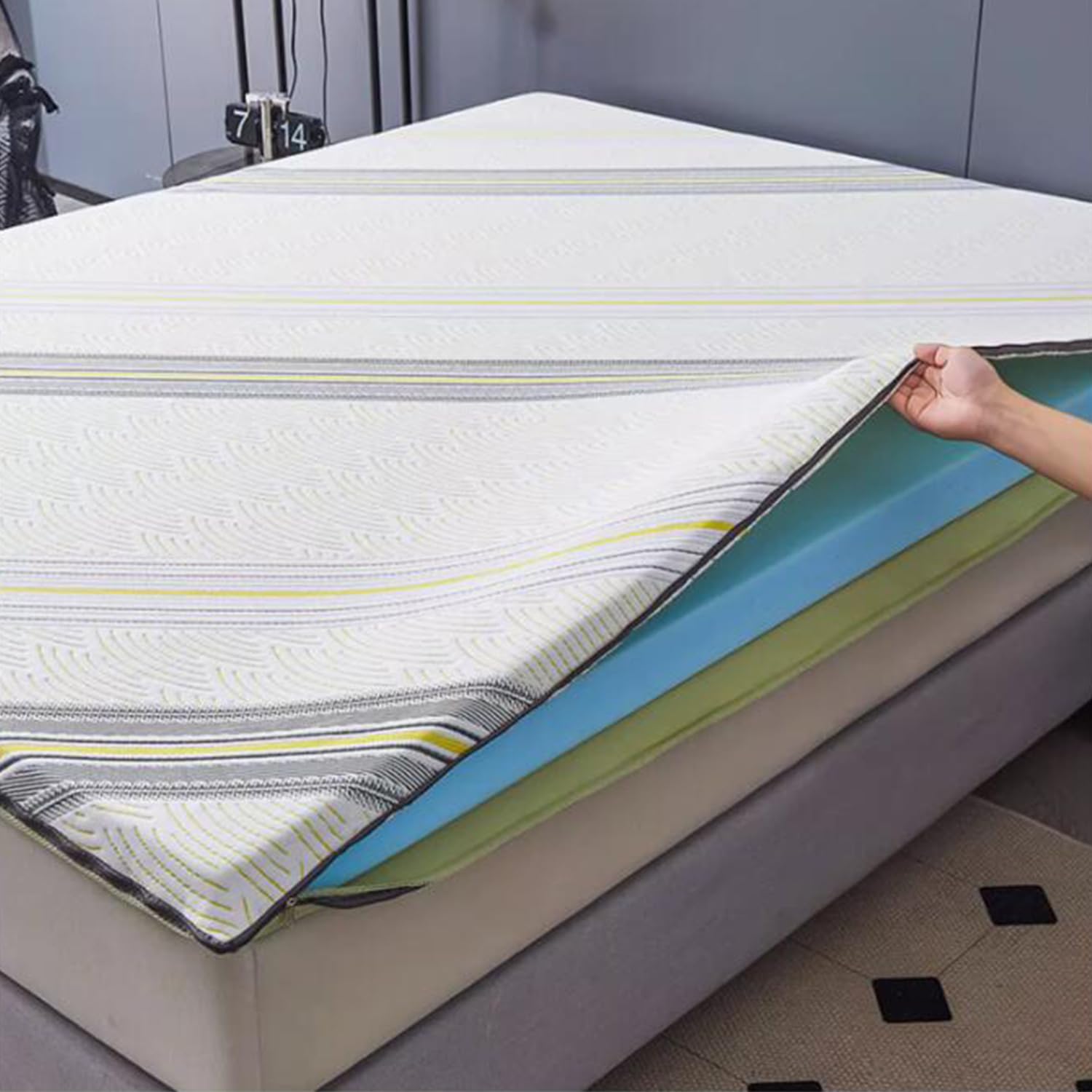Tampone in Schiuma Ad Alta Densità,Schiuma Memoria Topper del Materasso del Letto Matrimoniale,Materassino Ventilato Ad Alta Densità,Copriletto Spesso 2/2,7 Pollici,Cute 7cm,120x190cm