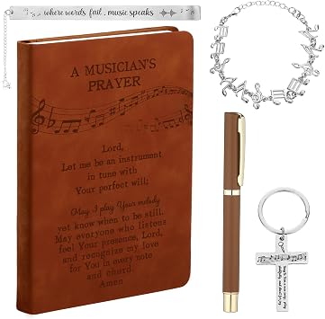 Tisancy 5 Pcs Music Lover Gifts for Women Men Music Teacher Appreciation Gifts Christian Musician Prayer Leather Journal Notebook for Musician Choir Singer Teacher BirthdayBrown