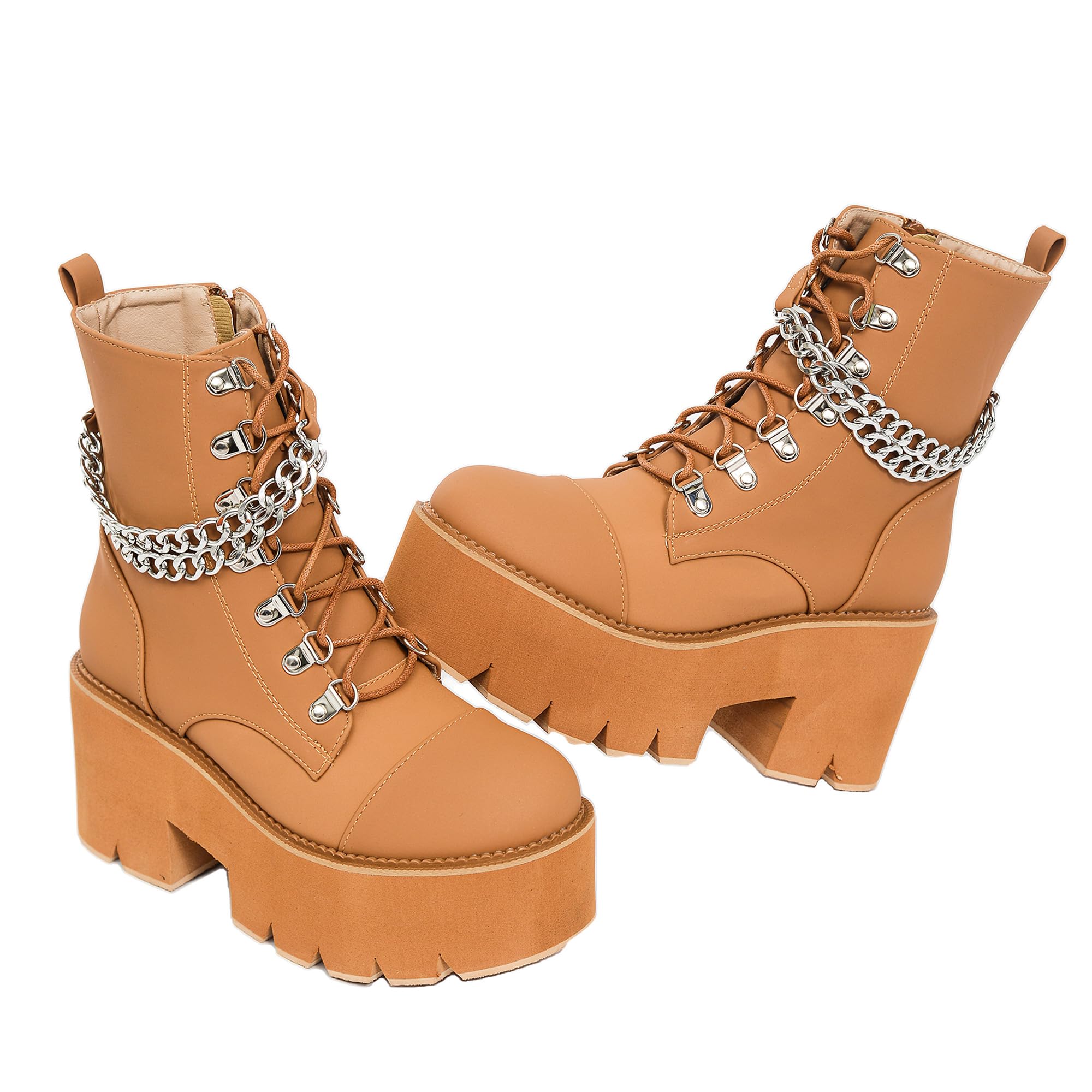 Womens Platform Boots Round Toe Chunky Ankle Boots Punk Boots Lace Up Zipper Combat Boots