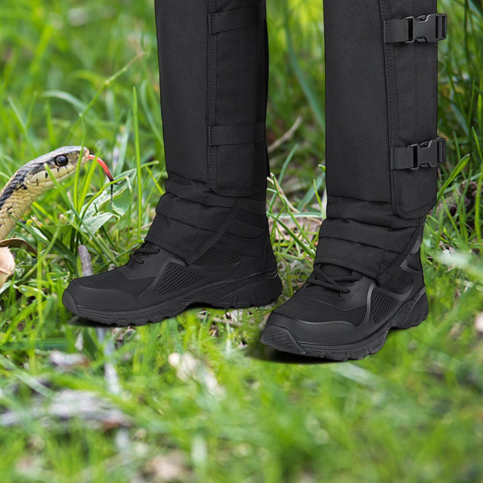 Guêtres de la jungle avec serpent pour la protection – Guêtres réglables en tissu Oxford pour la randonnée, la chasse et le trekking dans la jungle (noir)