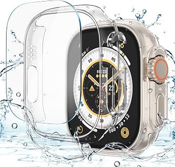 Misxi Case and Screen Protector for 49mm Apple Watch Ultra 3/Ultra 2/Ultra | [2+2Pack] Bumper Cover and Auto-Alignment Tempered Glass for Ultra3/2/1, Easy Installation Protection, Transparent