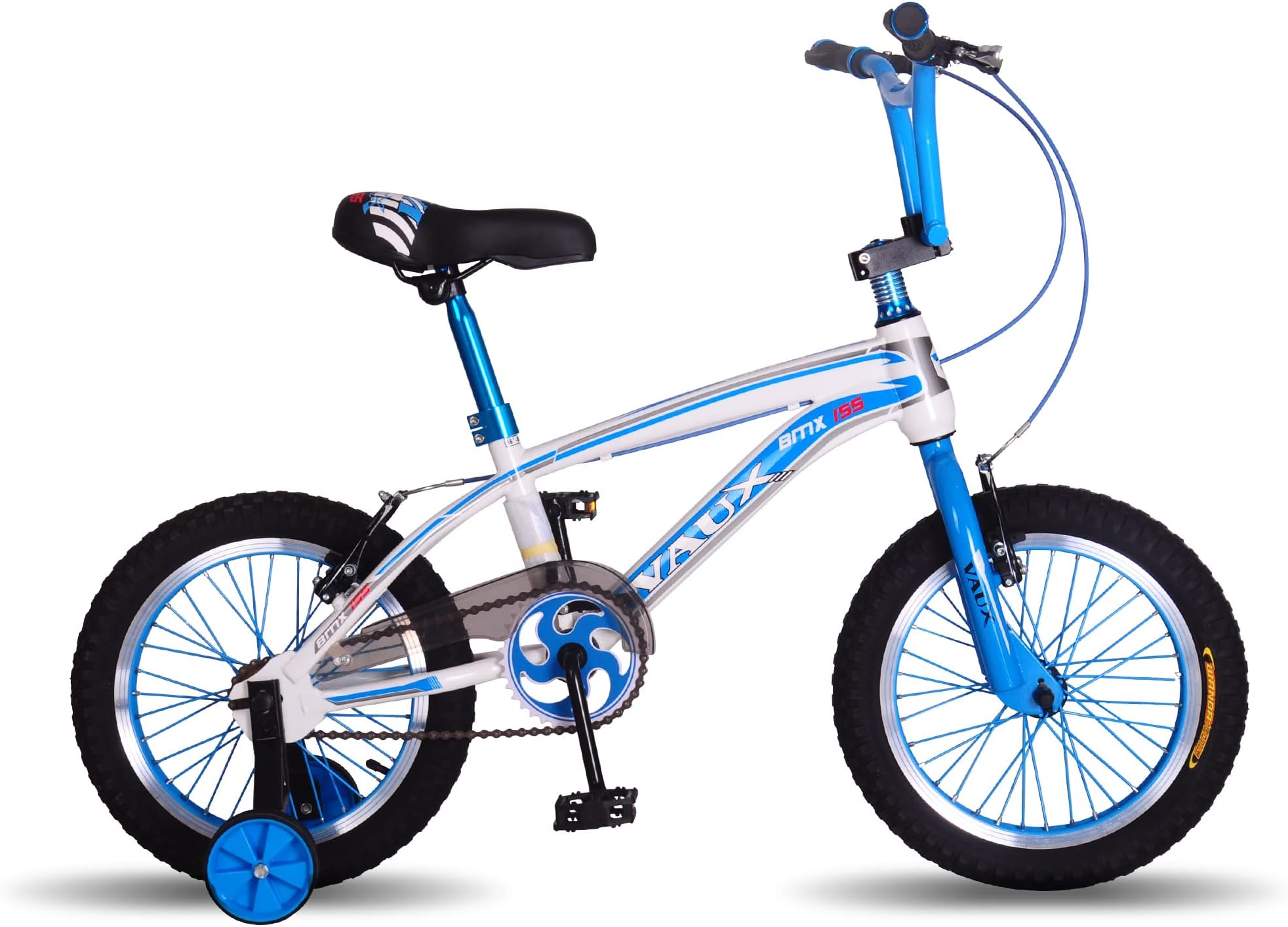 Vaux BMX-155 16T Kids Cycle for Boys for 4 to 7 Years Age with Support Wheels, Hi-Ten Steel Frame, V-Brakes, Alloy Rims, Tubular Tyres, Bicycle for Kids with Height 3ft 3inch+ (Blue)