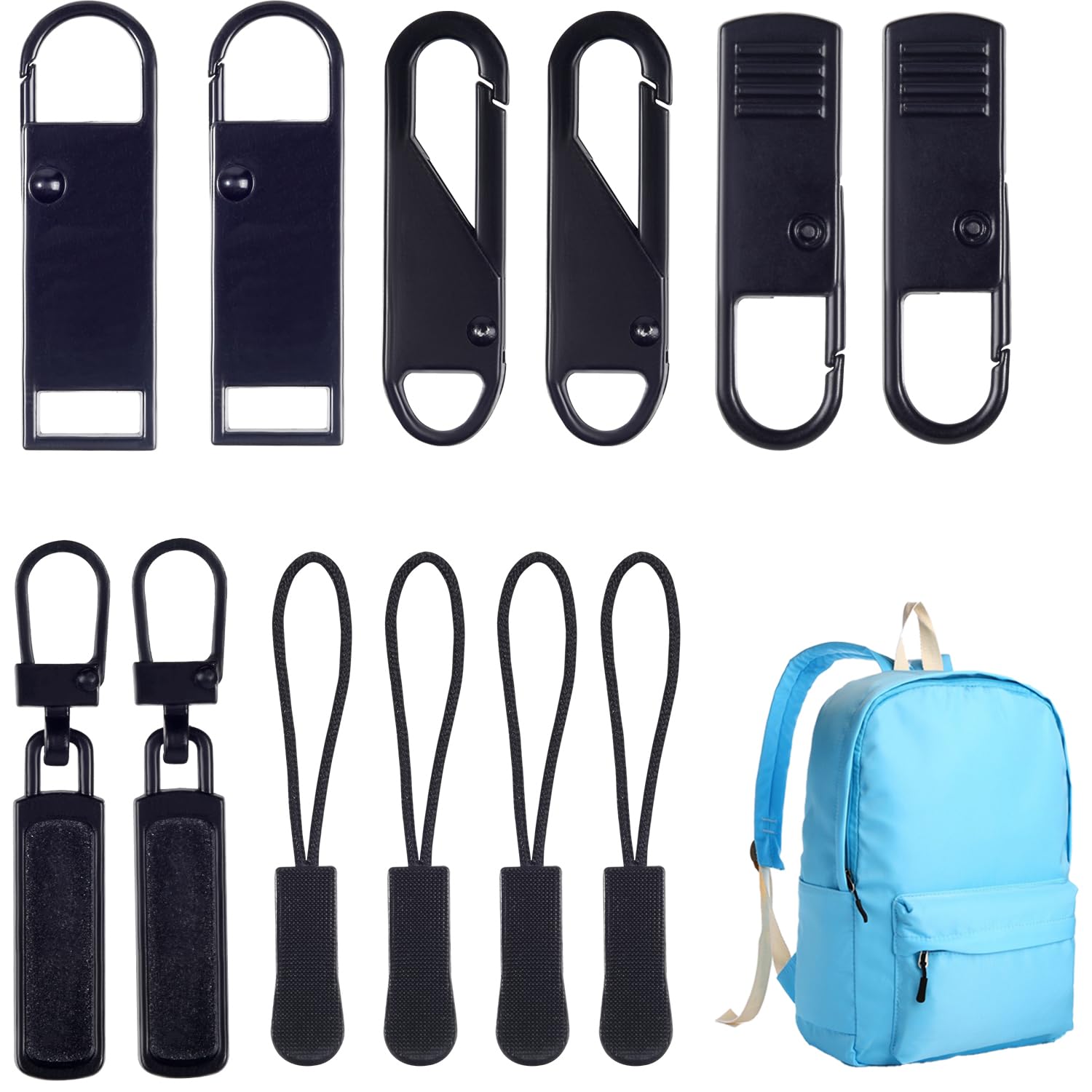 Zipper Puller, 8 Pcs Zipper Mental Pulls and 4 Pcs Zip Tags Cord Pulls, Zipper Pull Tags, Zipper Pull Replacement, Zipper Extension for Backpack, Sportswear, Luggage, Suitcases,