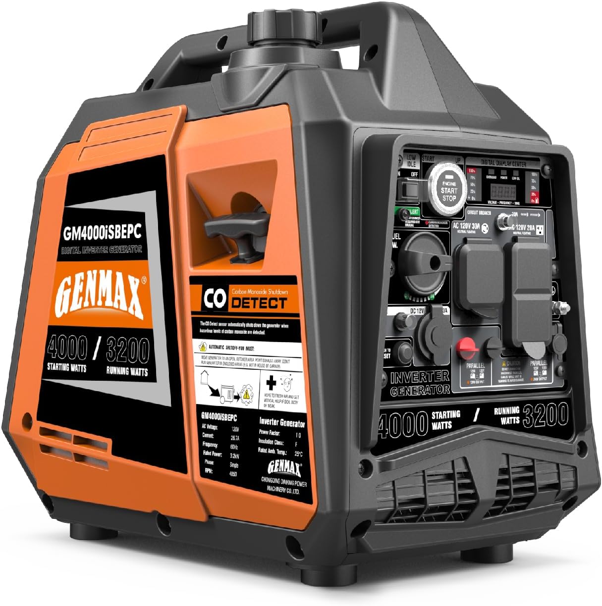 GENMAX Portable Generator, 4000W ultra-quiet 145cc gas engine,with Parallel and Series Capability, Electric Start, Ideal for Camping outdoor & Home backup power.EPA &CARB Compliant