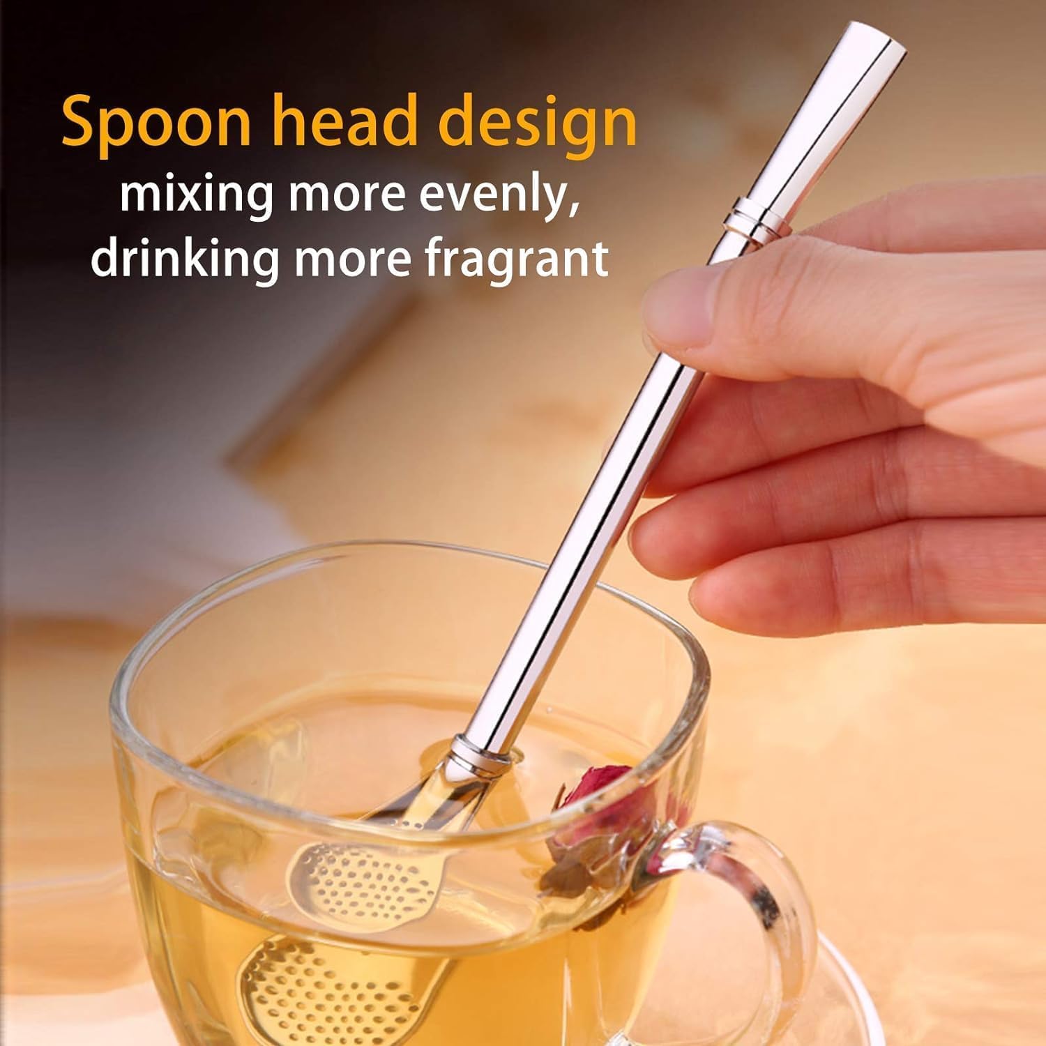 RIDHMIN Drinking Straws(Pack of 1) 1 pcs with Filter Spoon, Stainless Steel Reusable, Leaf Tea Coffee Stirrer Stick, Cocktail Strainer Pipe Stirring Spoon Straws, Filter Spoon(Pack of 1) 1