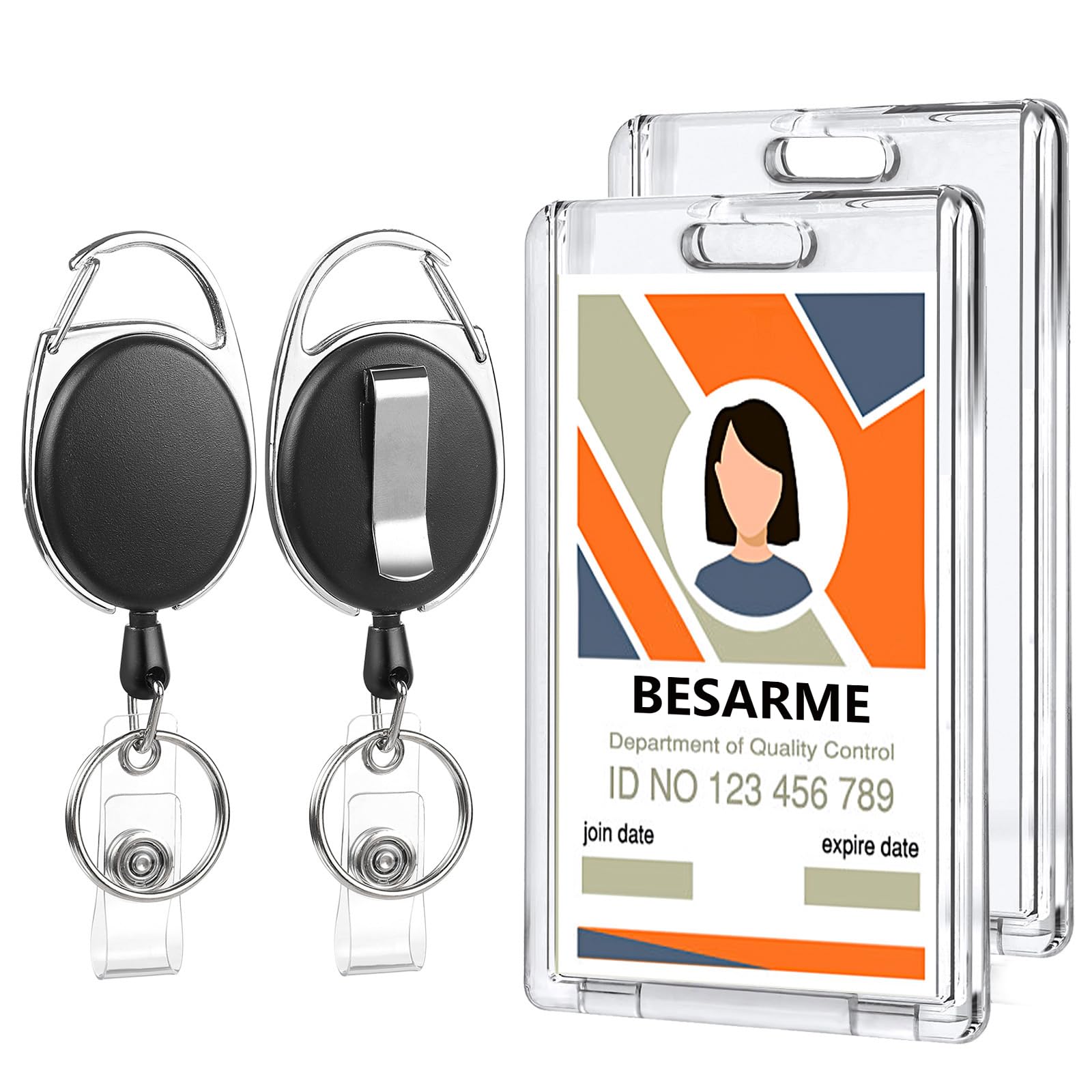 Photo 1 of 2 Set Badge Holder Retractable Clip Heavy Duty Badge Reel with Acrylic Clear Vertical ID Card Badge Holders for Work Office Nurse Teacher Student