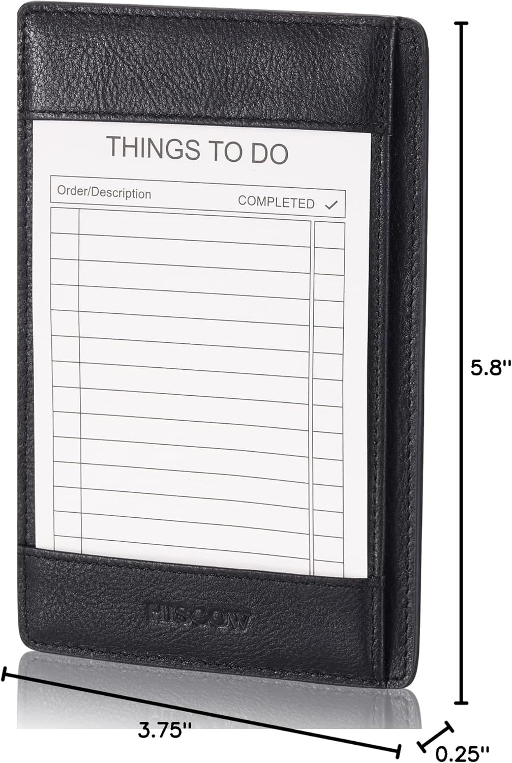 HISCOW Italian Leather To Do List Notepad & Pocket Notebook - 3x5 Memo Pad with Secure Pen Holder, Refillable Note Jotter Organizer for Work & Travel, Vintage Black