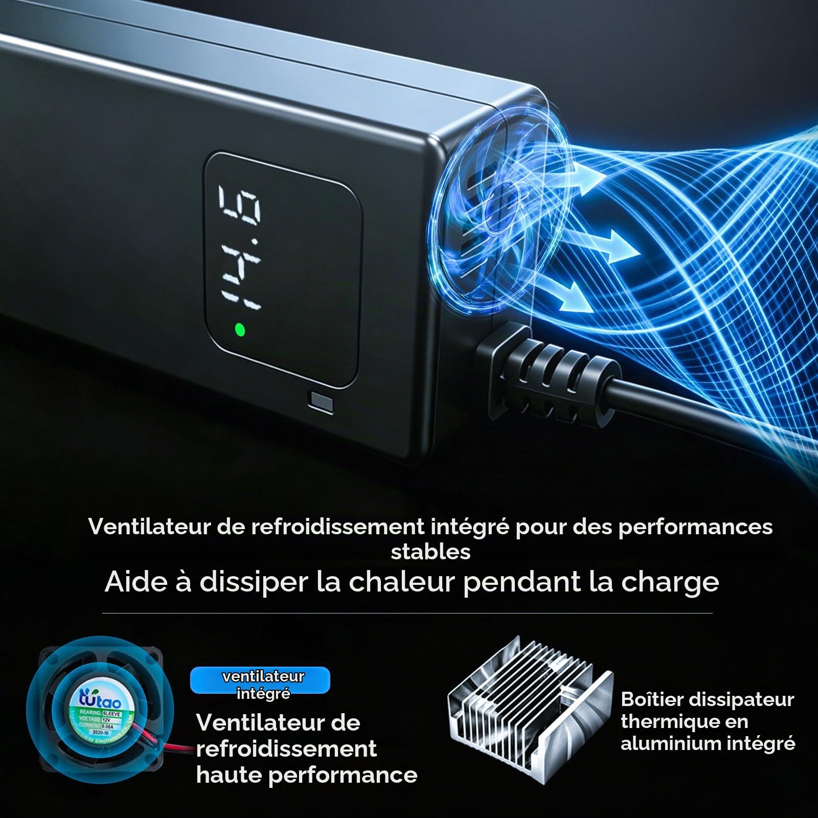 Chargeur de Batterie LiFePO4 14,6 V 5 A pour Batterie 12 V (4S), avec Pinces Crocodile, écran d’Affichage de la Tension, Charge Intelligente, pour Camping-Car/nautisme/Moto
