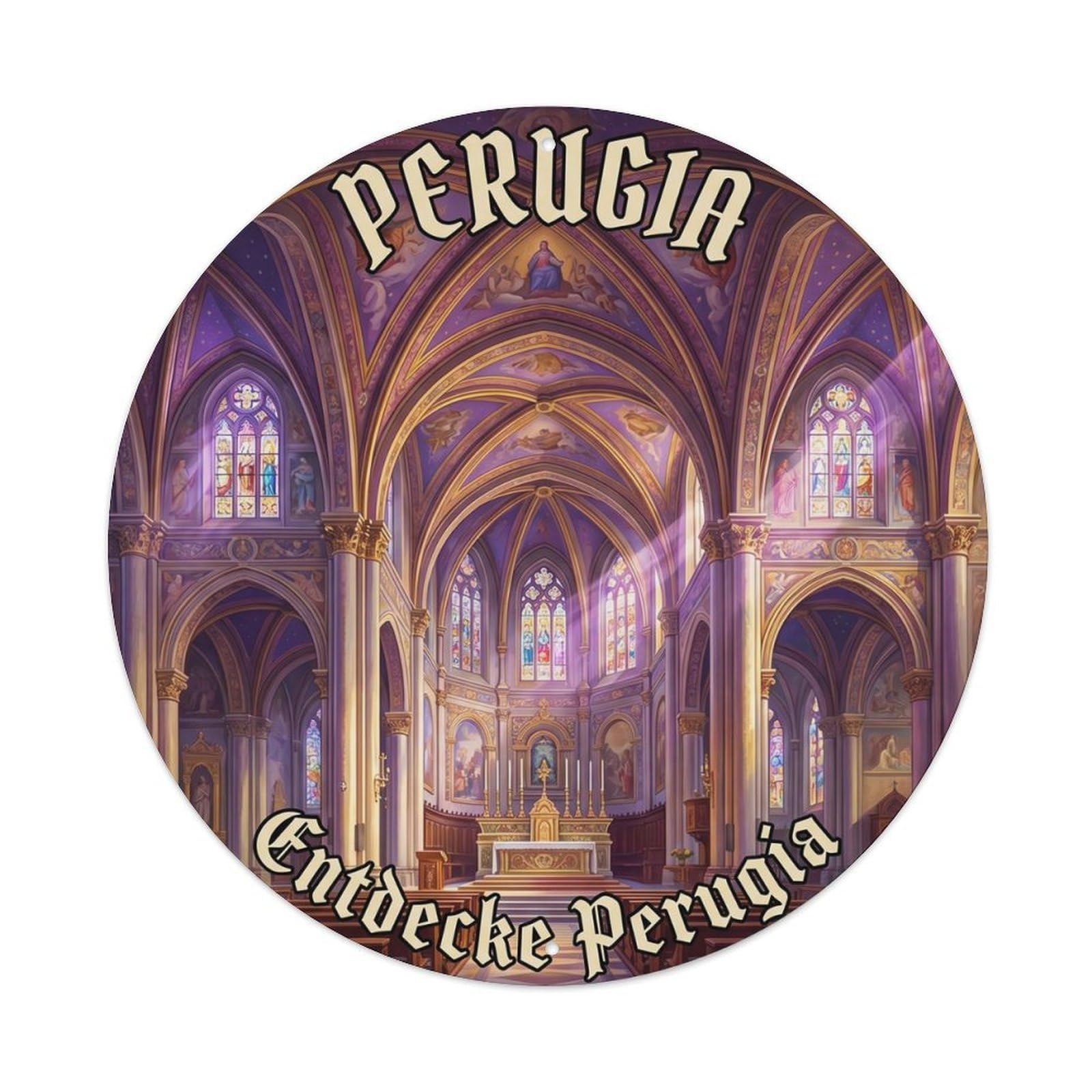 Cathedral Italy Tourism Discovery Heritage Scenic Landmark Metal Tin Sign Plaque Wall Decor for Cafe, Man Cave, Club Bar, Office, Home Garden Round Metal Poster 8x8Inch