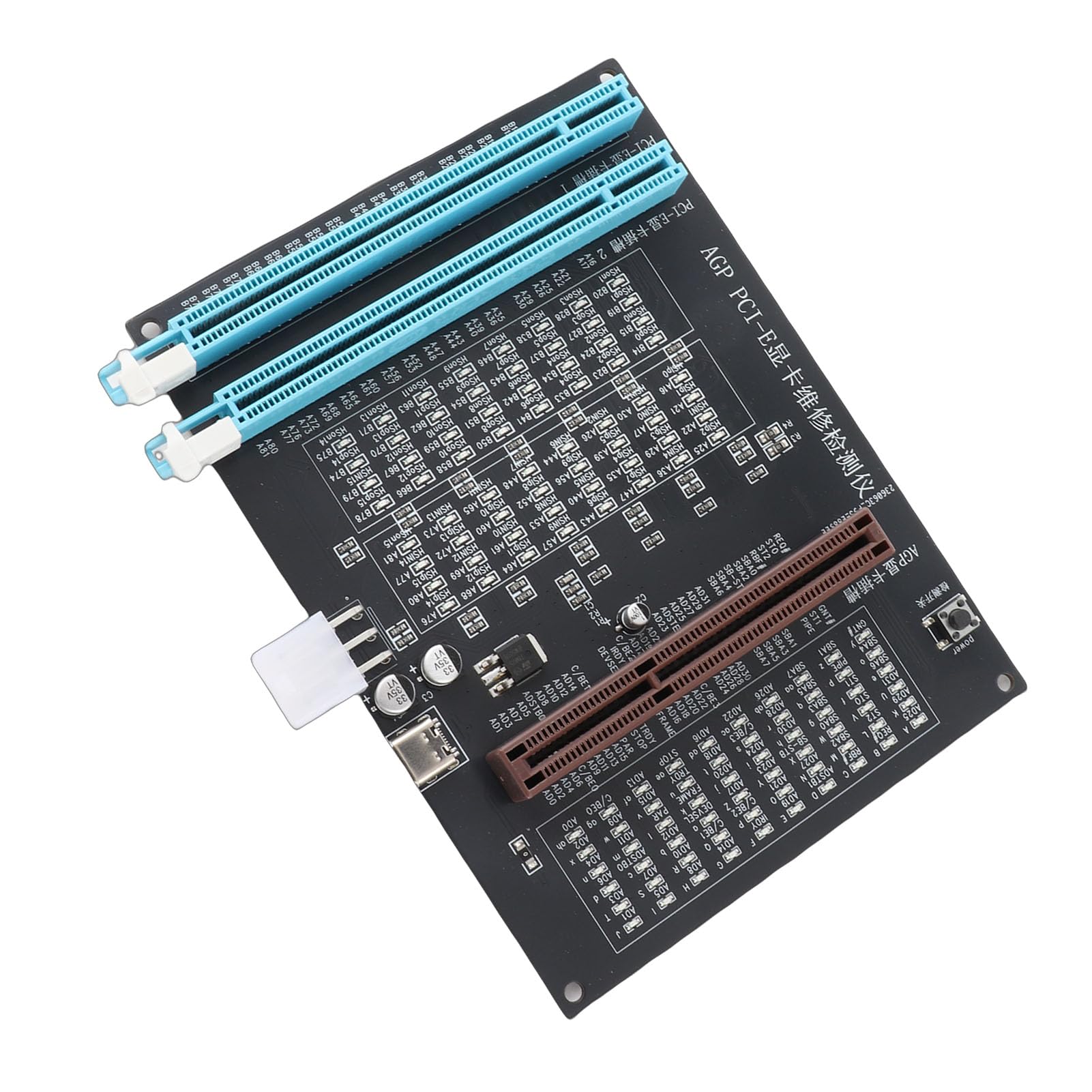 SIXRUN Tester GPU Tester per Schede Grafiche PCI AGP a Doppio Scopo con Indicatore Luminoso e Ingresso Alimentazione 12 V per Diagnosi Rapida dei Guasti, Test e Riparazione del Bus Dati