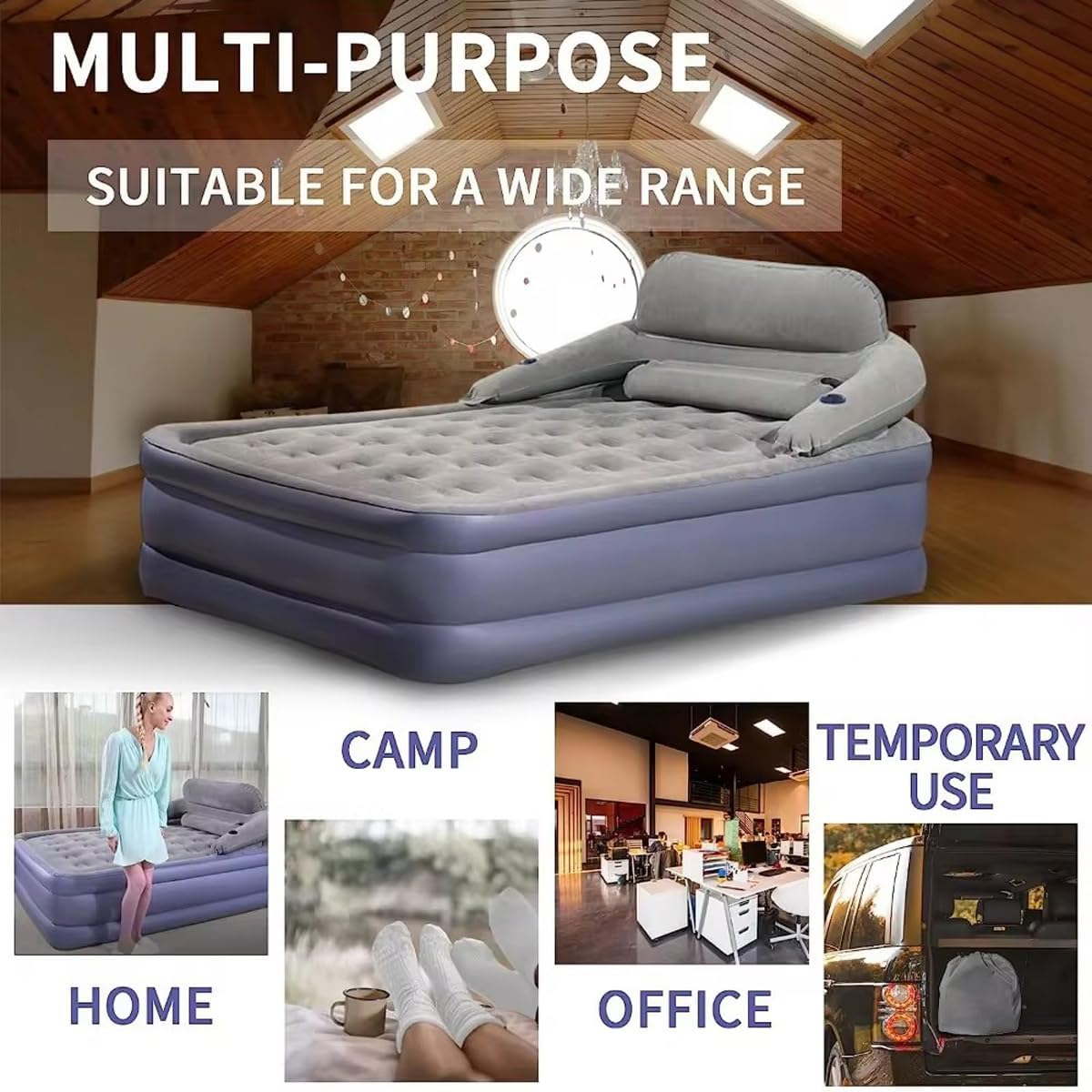 LANGWEI Queen Air Mattress with Headboard, Quick Inflation/Deflation Inflatable Airbed, 20 Inches High Blow Up Bed for Home/Camping/Travel/Accompany Bed