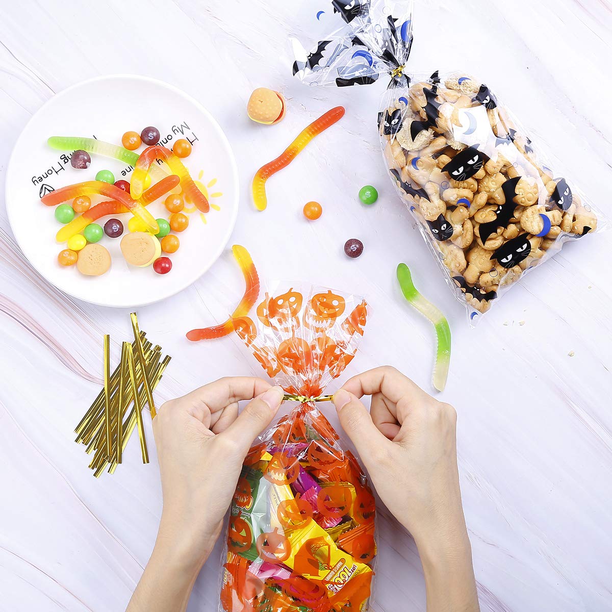 Gadget Halloween Bambini 100 Sacchetti Di Caramelle In Cellophane Di