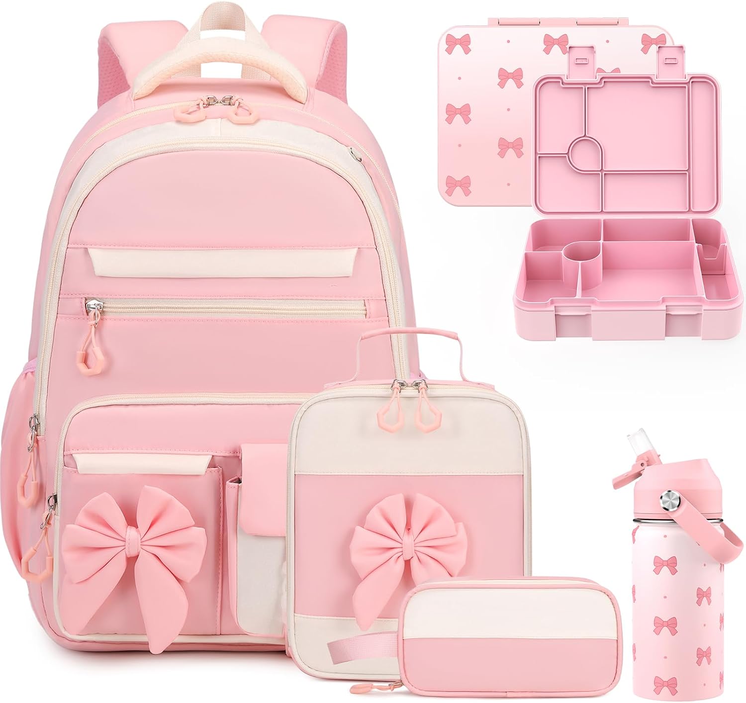 DIGOBAY 5PCS Girls Backpack - Includes 14oz Insulated Water Bottle & Bento Box for kids, Girls School Backpack Set with Lunch Bag & Pencil Case, Girls Teens for Elementary Preschool Middle School