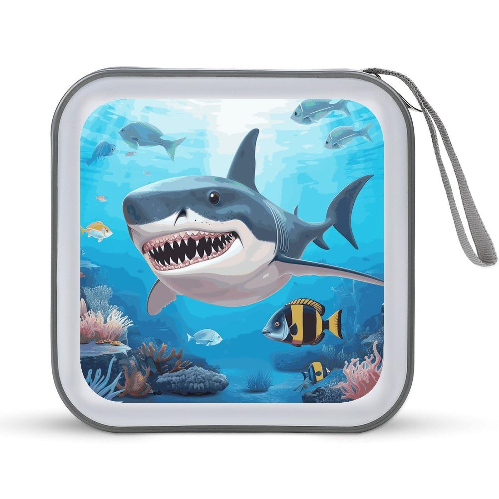 VstaDank Shark Ocean Theme CD Case Holder Hard Plastic DVD Case Storage Holders 40 Capacity Large Storage Disc Wallet Bag Portable Zipper CD/DVD Wallet Holder Organizer for Car Home Travel