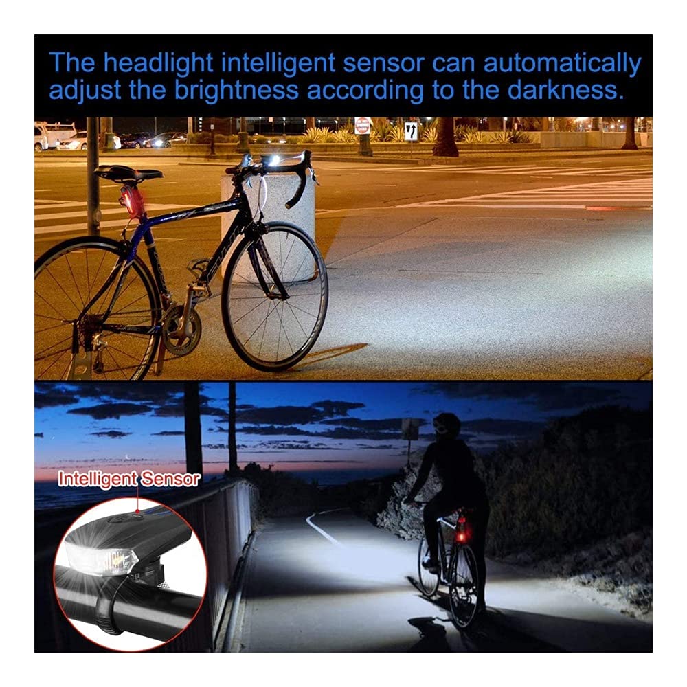 Conjunto de LED de luz de Bicicleta, Luces de Bicicleta LED USB Recargable, Faro Frontal Impermeable y Juego de Luces traseras, lámpara de Bicicleta súper Brillante 1200mAh batería Ion Ion □