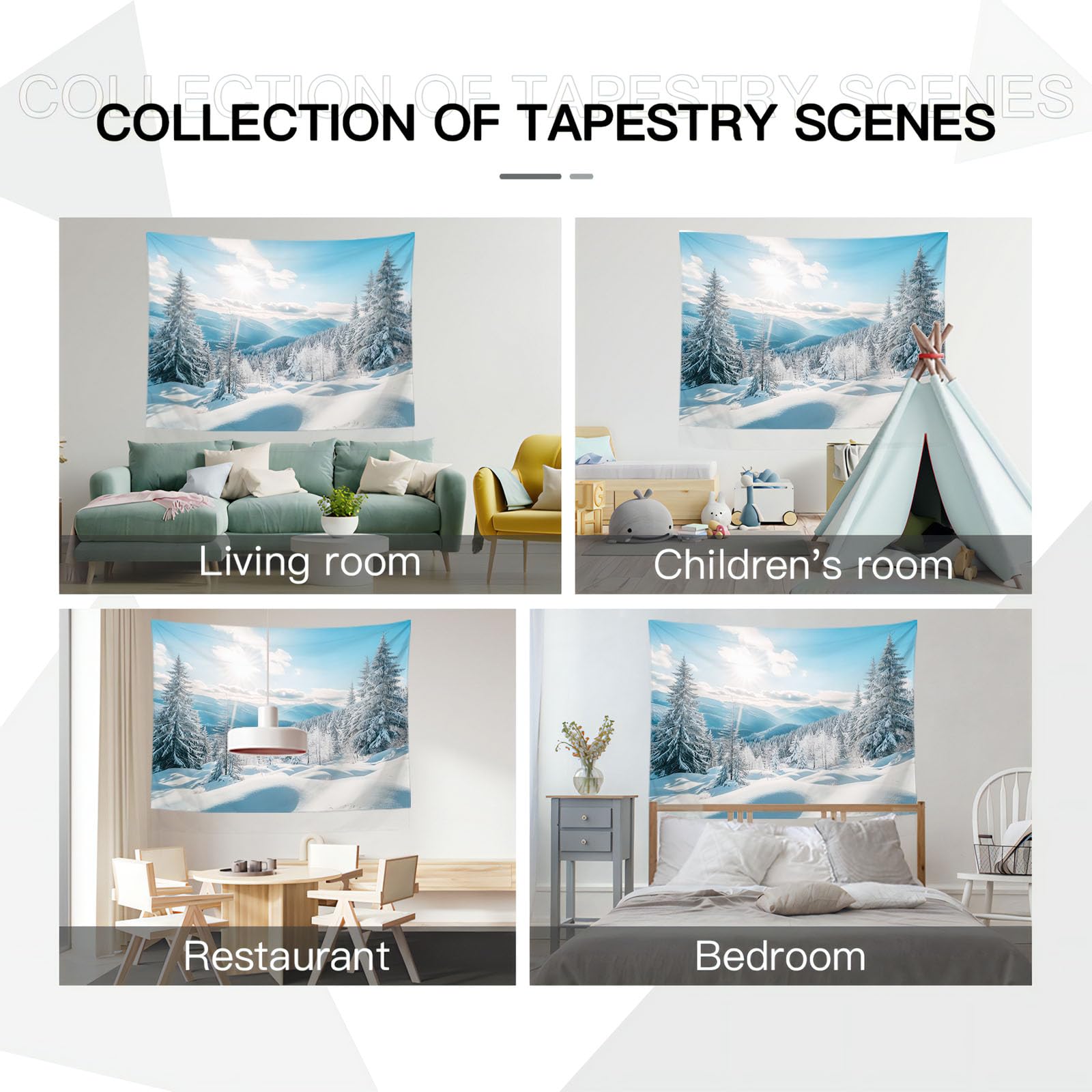 MULERN Scenario Naturale Arazzo, 230x180cm Tappezzeria Inverno Foresta Innevata Arazzo, Estetico Panno da Parete Appeso, Decorazione Parete per La Casa, Camera da Letto, Soggiorno(Blu)