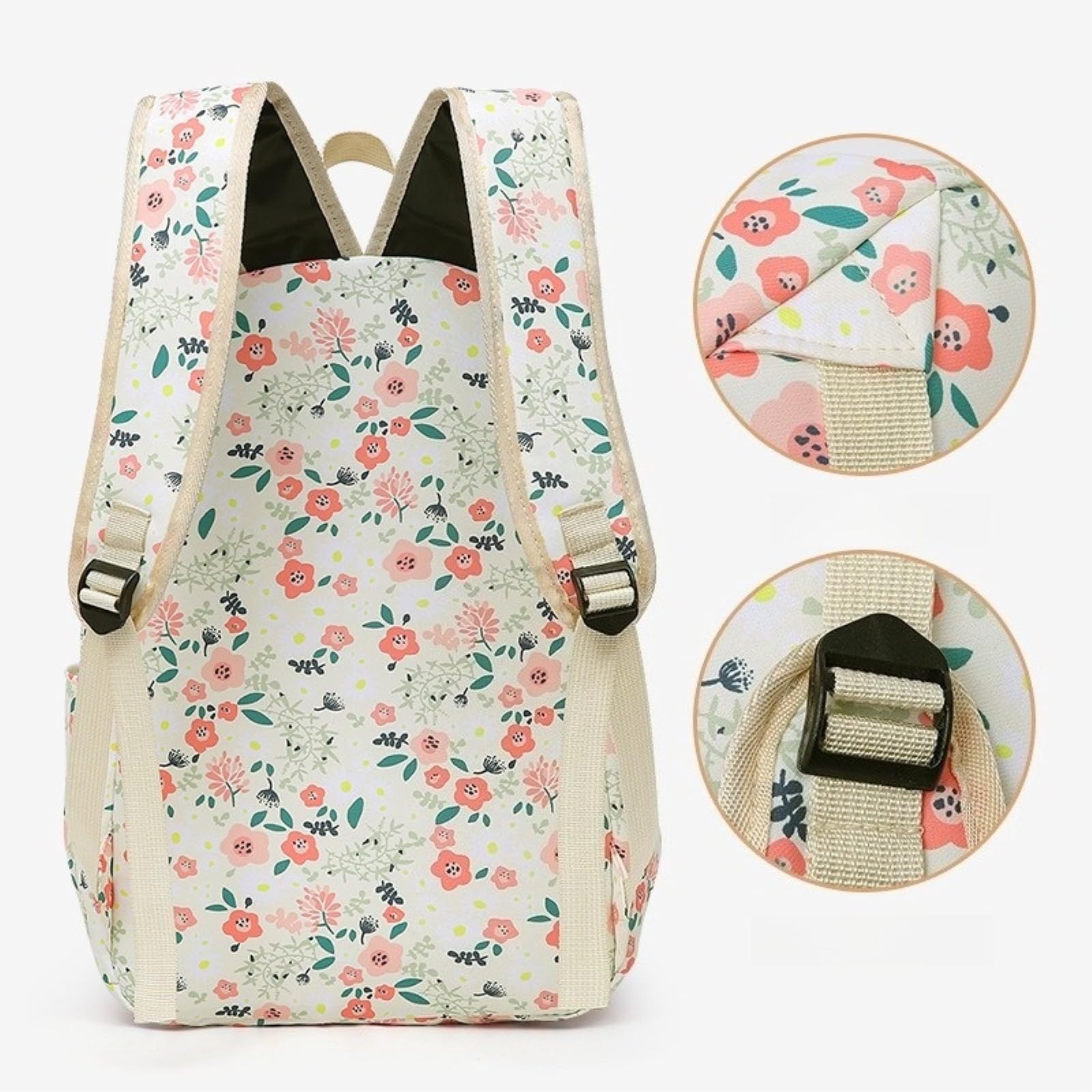 Zaino da Viaggio 3 in 1 Floral-Print Set Scuola con Sacchetto A Pranzo E Borsa Matita per Ragazze Adolescenti-c