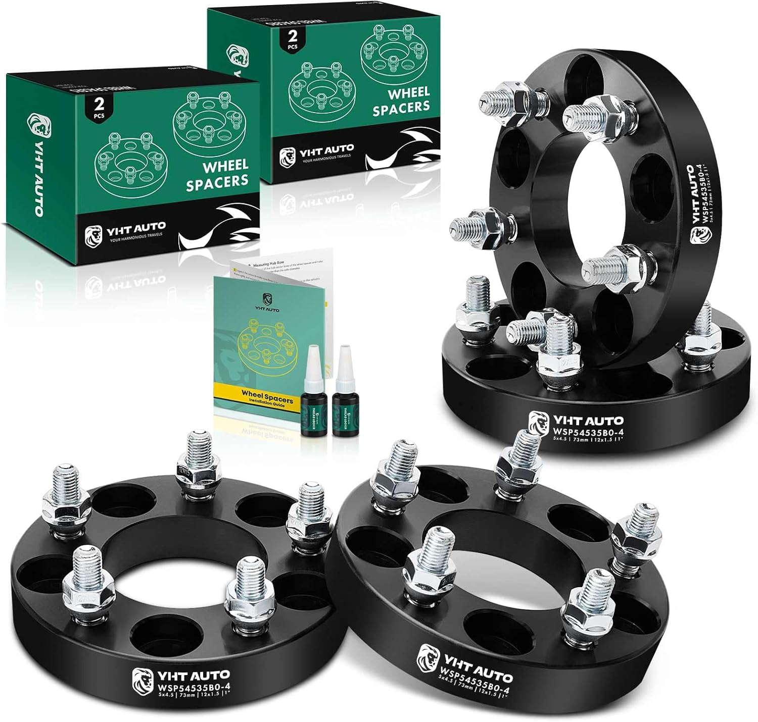 YHTAUTO 5x4.5 Wheel Spacers 1 inch Fits Toyota Camry, RAV4, Tacoma, Honda CR-V, Civic, Accord, Kia Soul, Optima, Forged 5x114.3mm Tire Spacers 1 inch with M12x1.5 Studs 73mm Hub Bore 4Pcs, Black 1 Inch Thickness 4 PCS