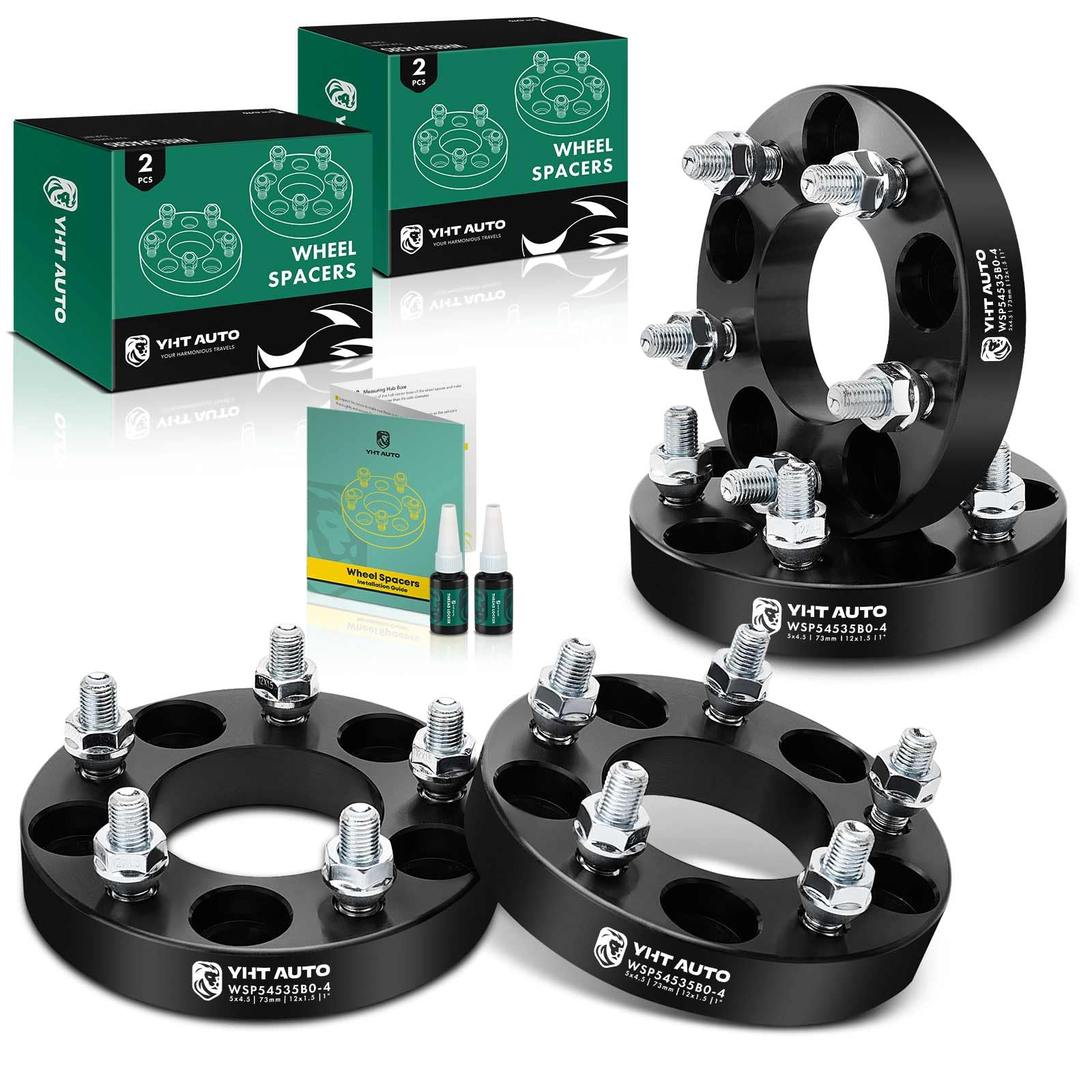 YHTAUTO 5x4.5 Wheel Spacers 1 inch Fits Toyota Camry, RAV4, Tacoma, Honda CR-V, Civic, Accord, Kia Soul, Optima, Forged 5x114.3mm Tire Spacers 1 inch with M12x1.5 Studs 73mm Hub Bore 4Pcs, Black