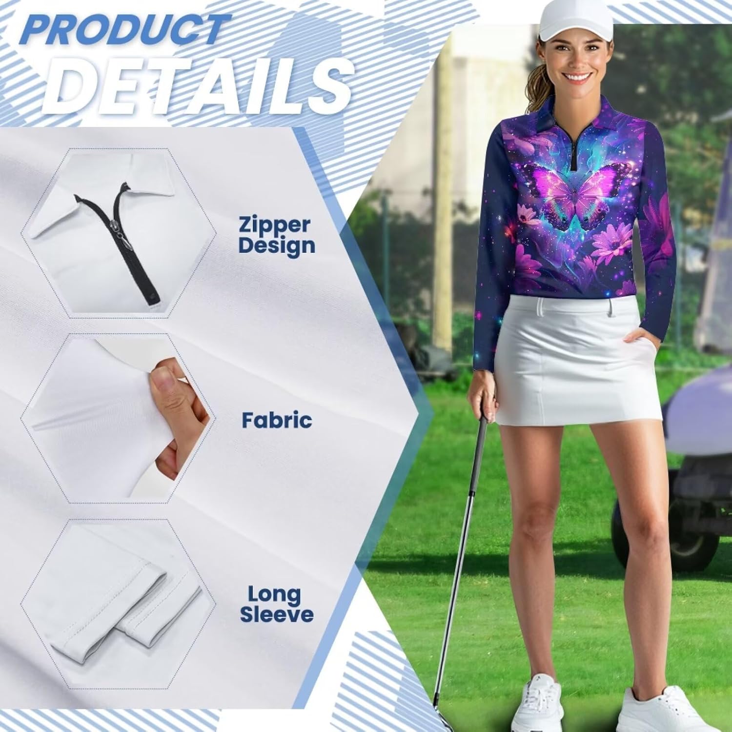 Women Athletic Golf Polo Shirts Long Sleeves V Neck Running Hiking Quick Dry Trendy Pullover Workout Tops XS-2XL