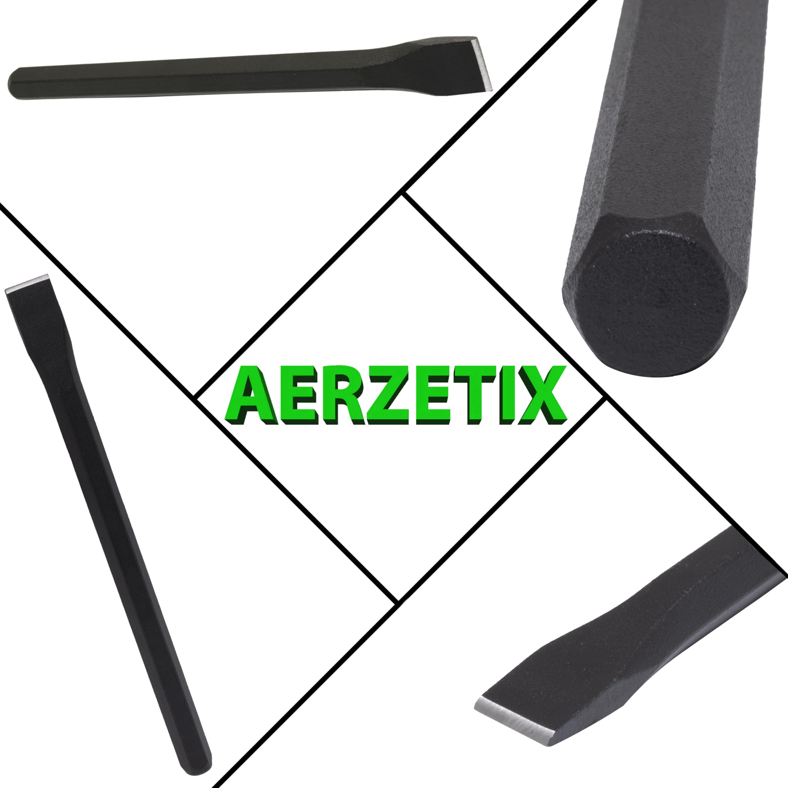 AERZETIX - C68474 - Scalpello piatto per calcestruzzo pietra roccia 300x18x25mm senza paramano - manico esagonale - in acciaio al carbonio