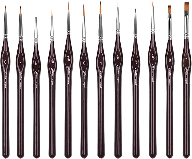 WLOT Fine Detail Brushes with Triangular Handles,12 Miniature Brush for Fine Detailing & Art Painting,Acrylic&Nail, Models,Watercolour, Miniatures,Oil, Wargaming Figures,Paint by Numbers  (brown)
