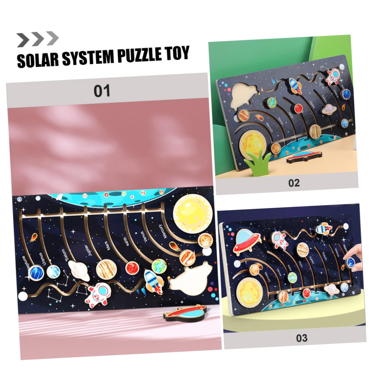 Puzzle Sviluppa Riconoscimento delle Forme e Ragionamento Pianeti Sistema Solare in Legno per Bambini per Attività Prescolari Educative