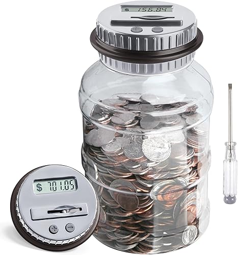 Vcertcpl - Alcancía grande para niños y adultos, banco digital con contador de monedas LCD, capacidad de 1.8 L, tarro de dinero para adultos,