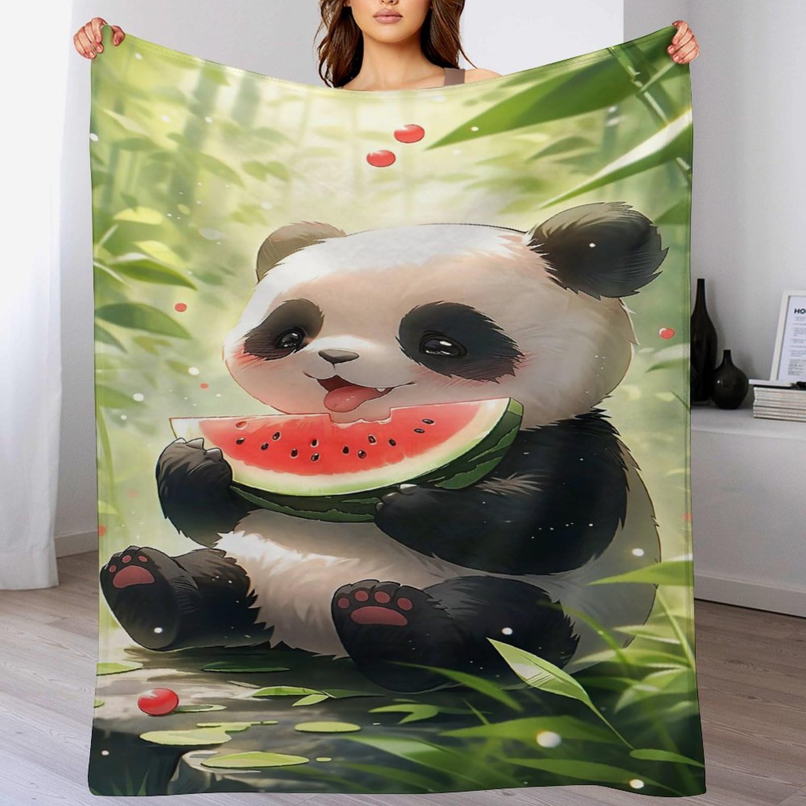 Couverture en flanelle imprimée panda plaid polaire doux grand lit